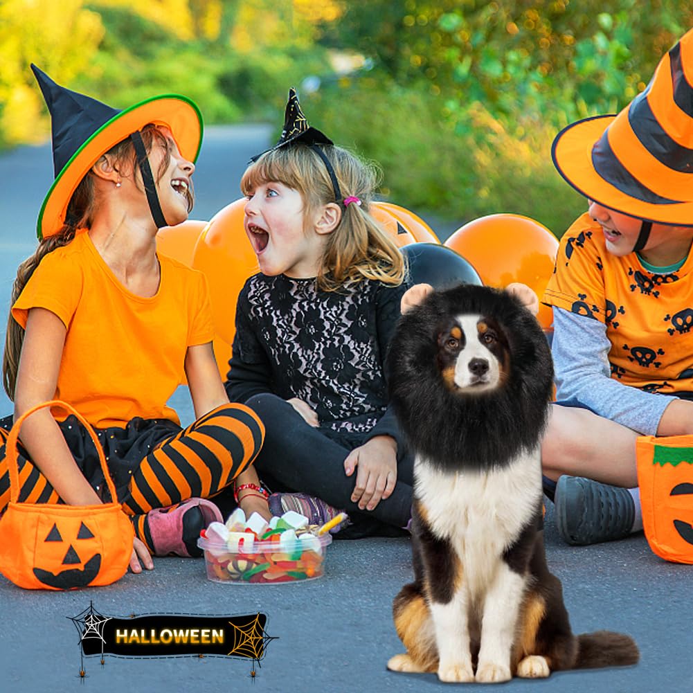 Vivifying Lion Mane (Black) For Medium & Large Dogs - Adjustable Pet Costume With Faux Fur, 13.77In X 14.5In, Up To 27.55In Neck Girth, Halloween Dog Accessory