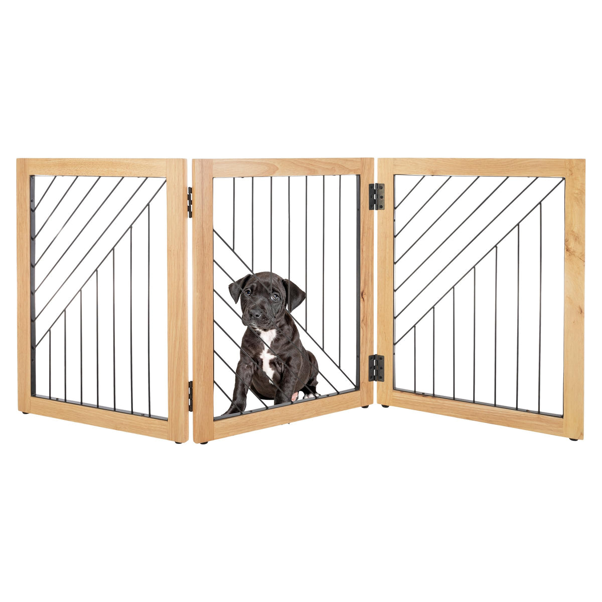Pet Gate - 3-Panel Indoor Folding Dog Gate For Stairs Or Doorways - 54X24-Inch Freestanding Pet Fence For Cats And Dogs By Petmaker (Natural)