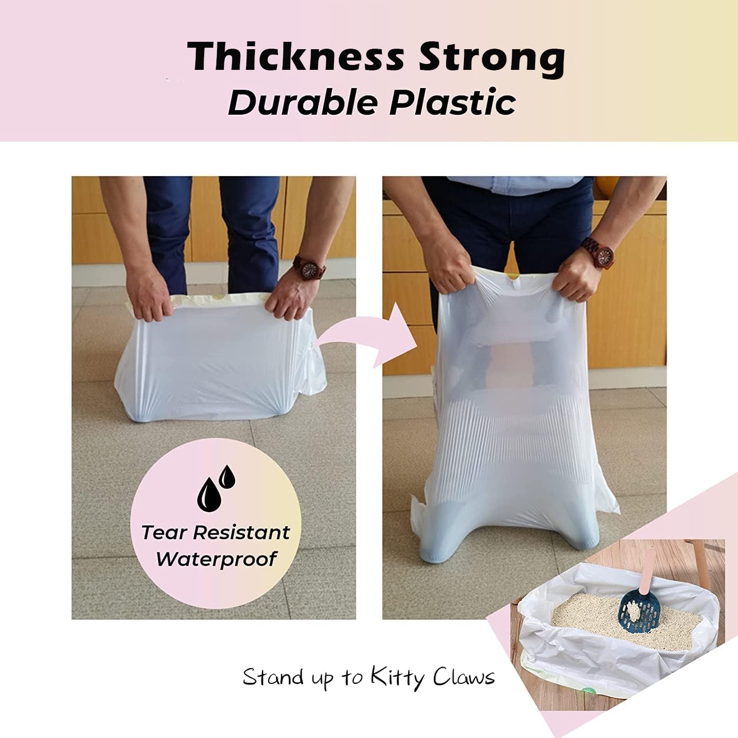 Kropbom Cat Litter Box Liners,20 Count 37'' X 19'' Large Extra Durable Heavy Duty Litter Pan Liner Bags With Drawstring For Pet