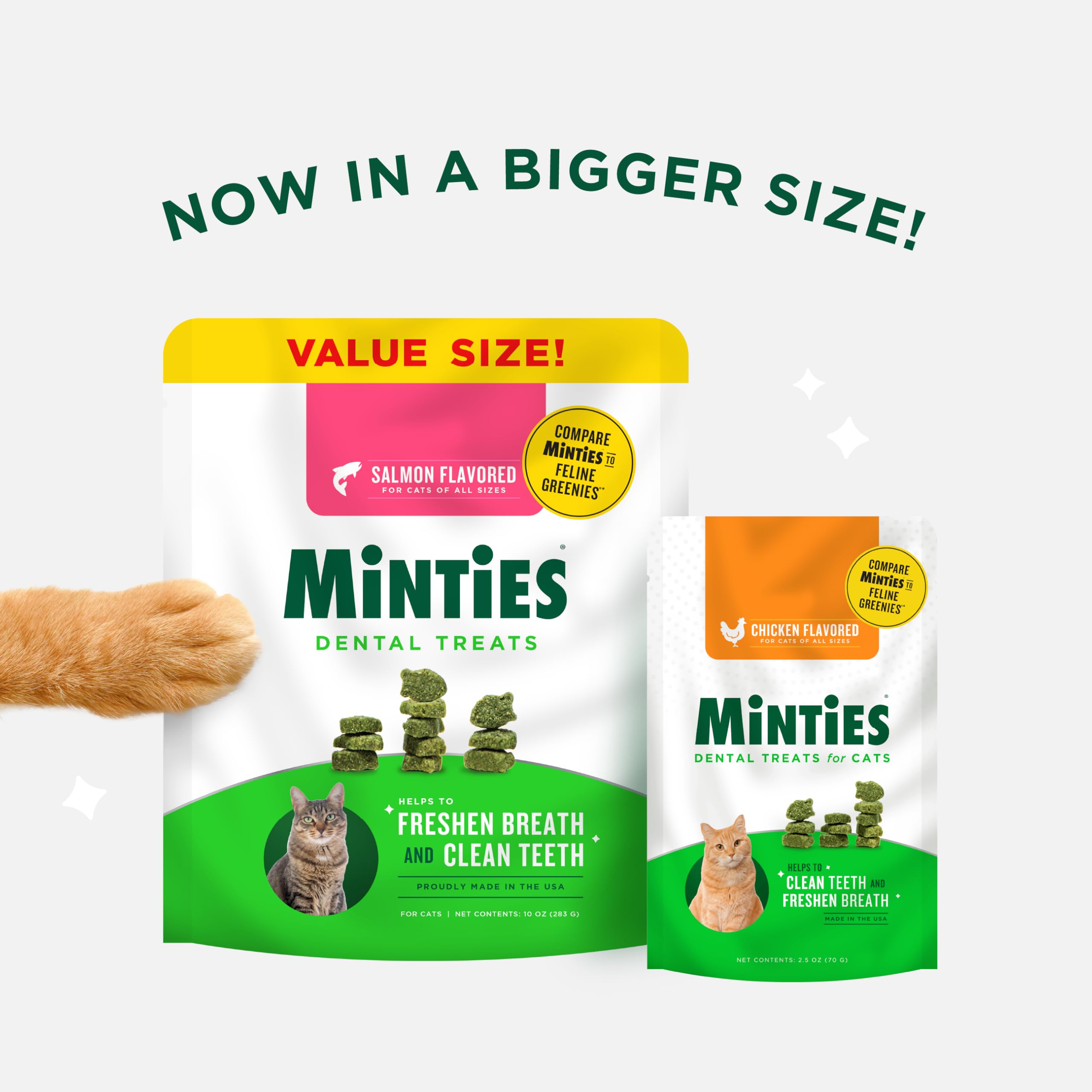 Minties Dental Treats for Cats, Salmon Flavored Treats for Cats, Freshens Breath and Controls Tartar, 2.5oz