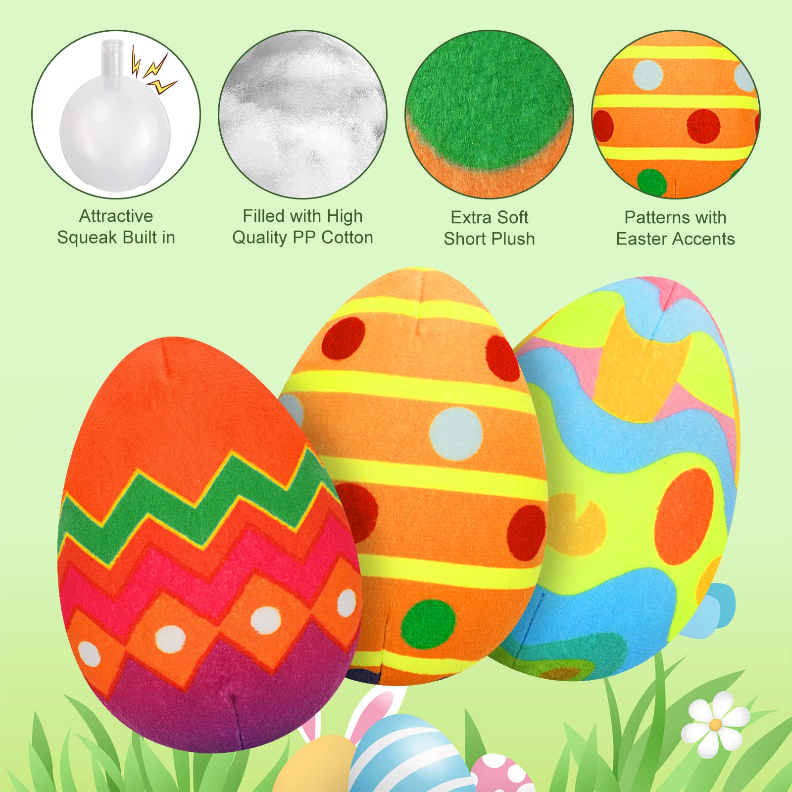 Rypet Easter Dog Toys - 3 Pack Plush Squeaker Eggs, Cotton Chew Toys for Small to Medium Dogs, Perfect Easter Gift
