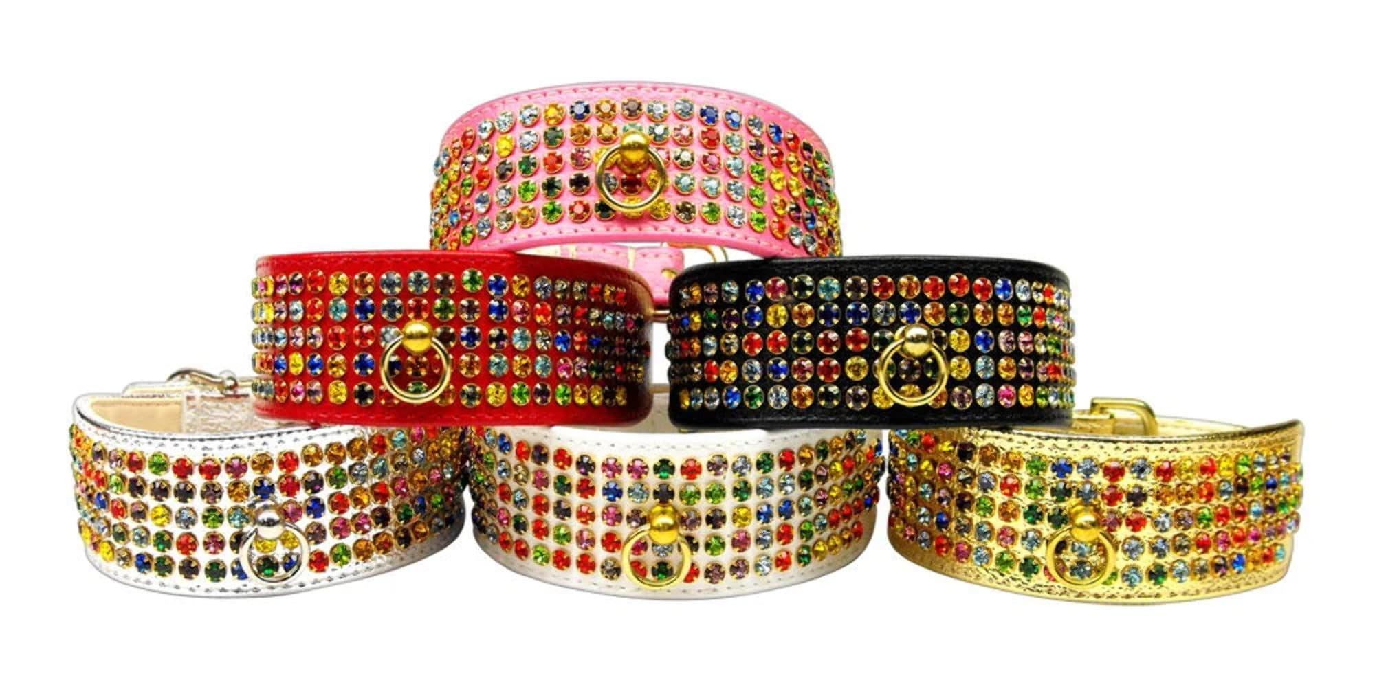 Dog, Puppy & Pet Collar, Five Row Confetti Jewel Set Black 16