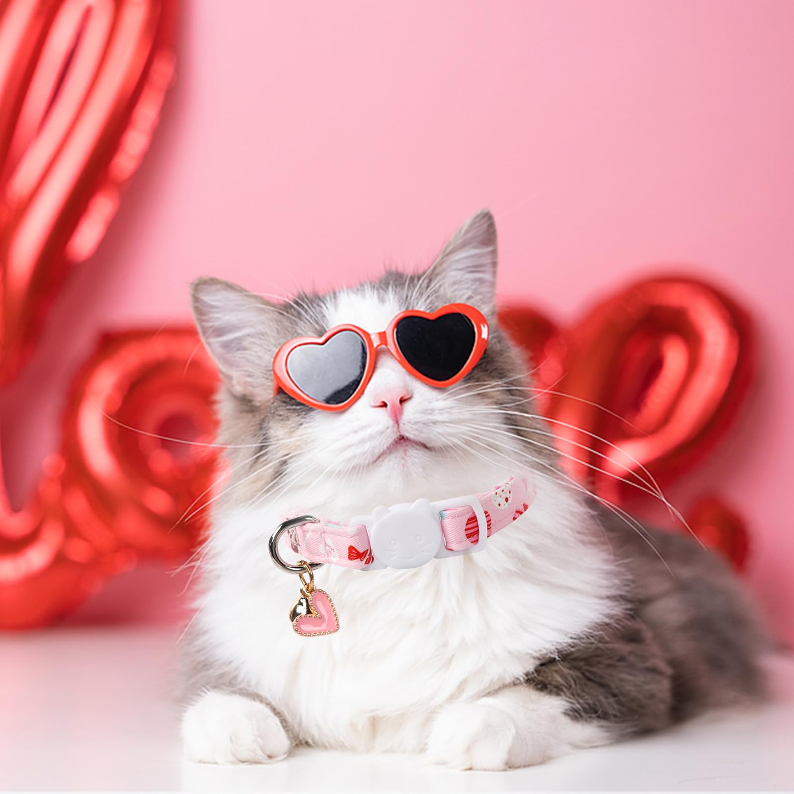 2 Pack Valentine'S Day Paws Cat Collar With Bell, Unique Style, Breakaway Buckle, Cute Heart Love Pattern, Ideal Gift For Boy Or