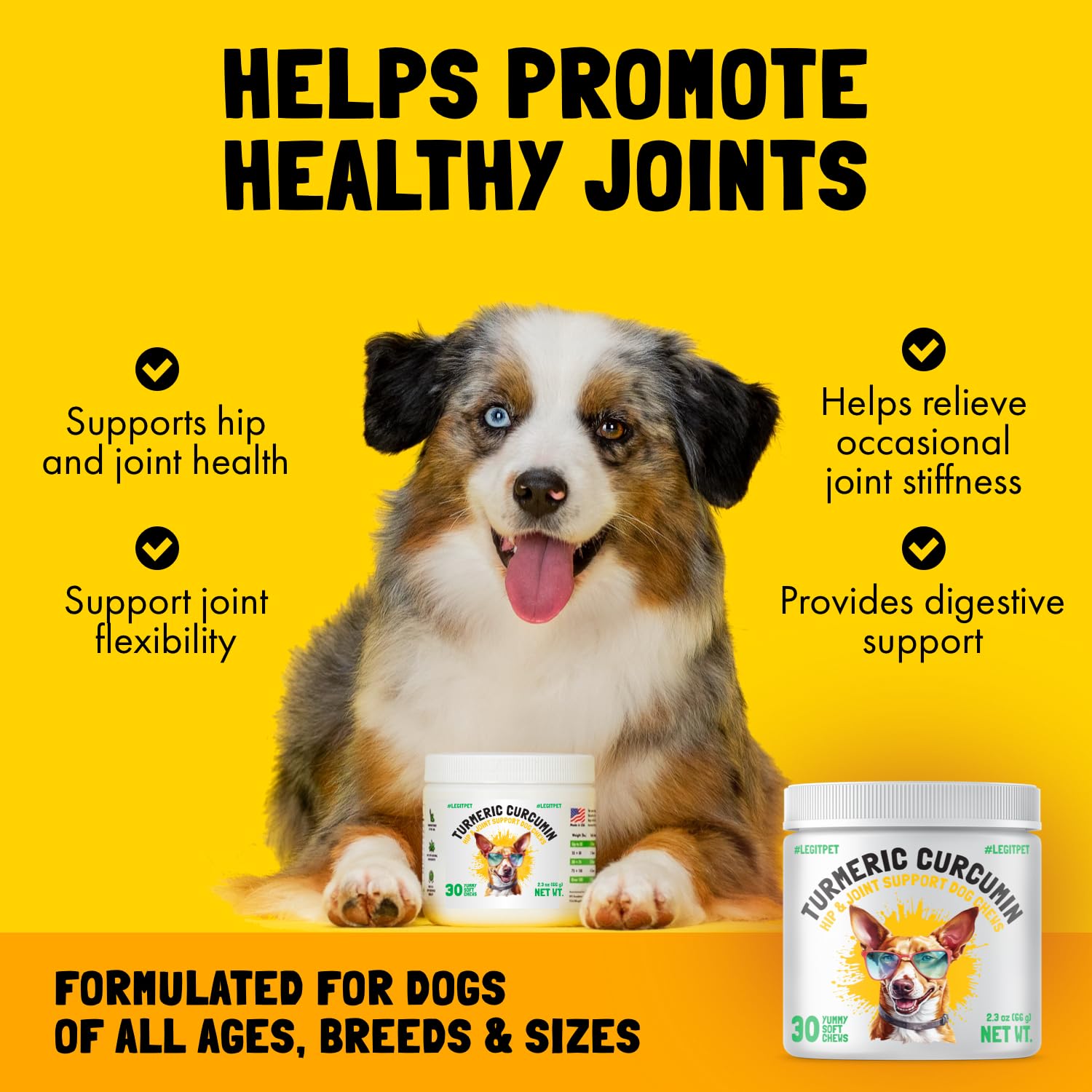Turmeric Curcumin Hip & Joint Supplement for Dogs - Supports Mobility, Comfort & Overall Wellness - with Collagen & BioPerine -