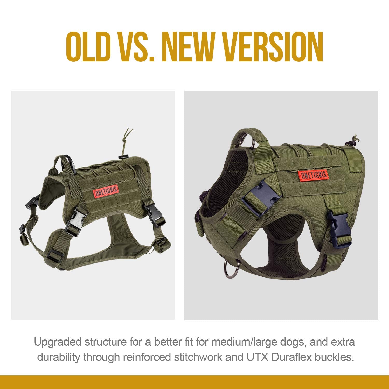 OneTigris Tactical Dog Harness,No-Pull Dog Vest with Leash Clips,Dog Harness Adjustable for Hiking Training Outdoor Dogs(Ranger