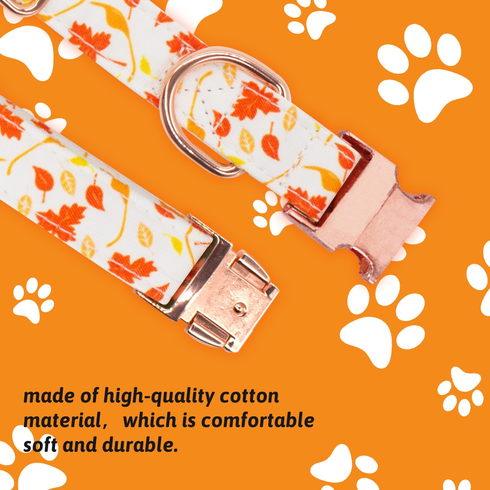 HSIGIO Dog Collar and Leash Set Girls Adjustable Puppy Collars with Floral Bow Tie for Small Medium Large Female Dogs, Orange Ma