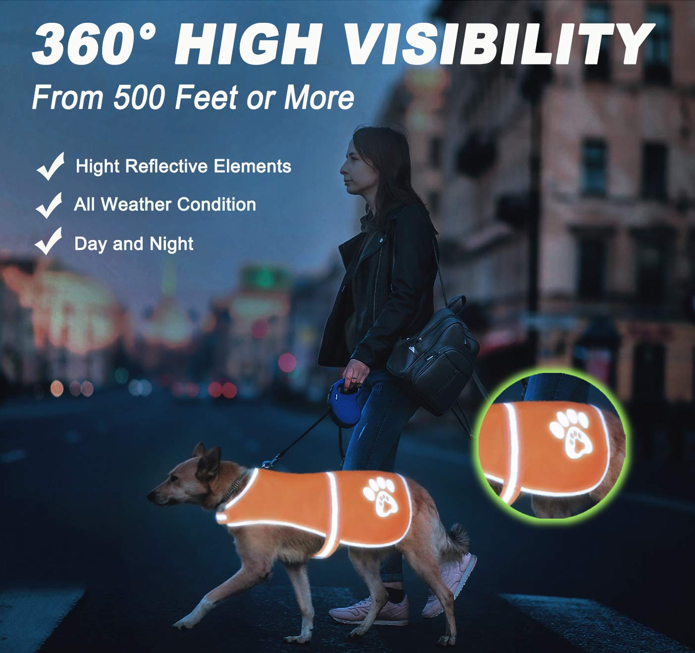 SPOFLY Dog Vest Blaze Orange Hunting Vest Safety Reflective Dog Jacket Fits Small Medium Large Dogs Hook and Loop Fastener High