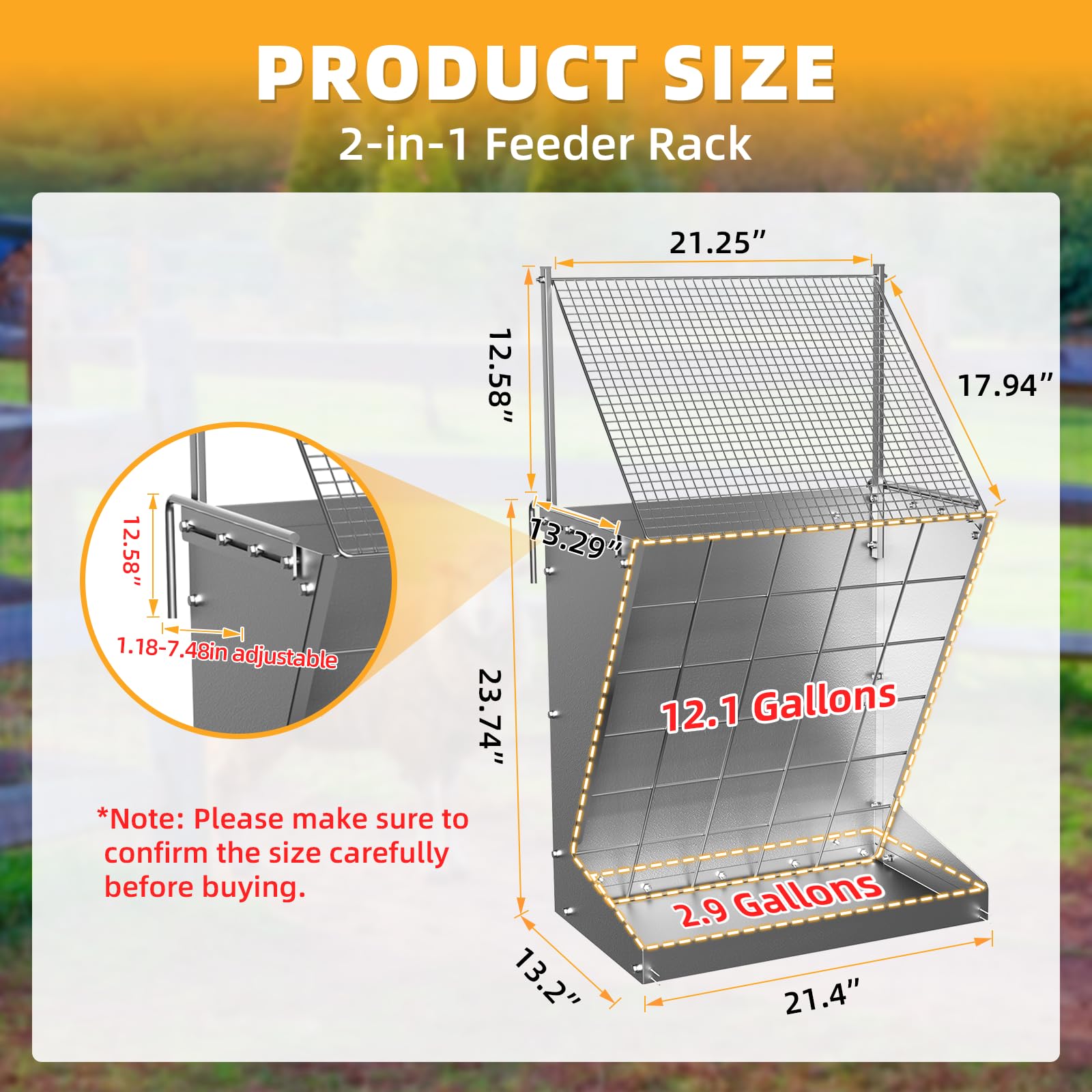 Wall Mount Hay Rack, 2 in-1 Goat Hay Feeder with Hook, 19 Gallons Heavy Duty Galvanized Wall Hay Rack, Livestock Feeder with Adj