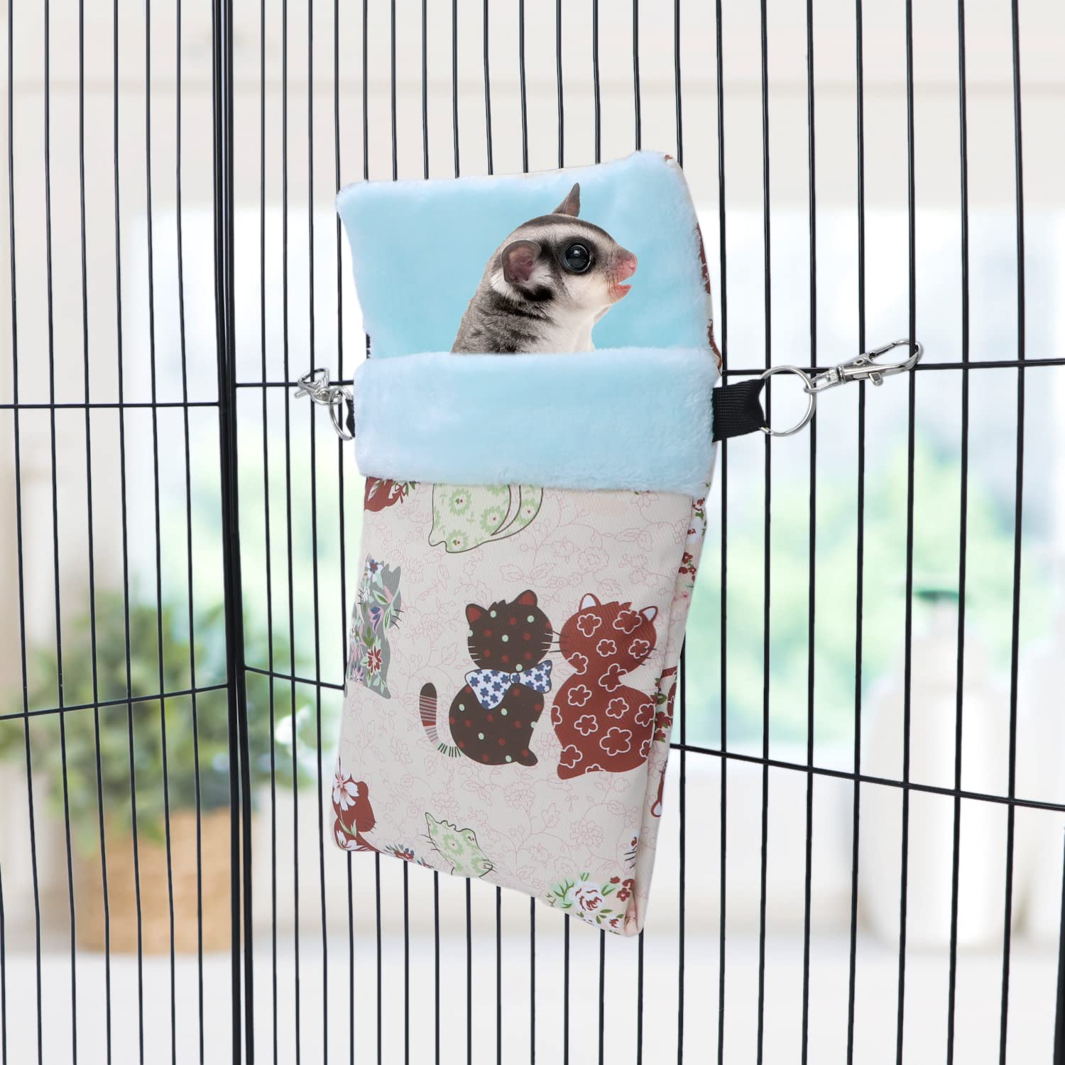 Wontee Small Pet Sleeping Pouch Sleep Bag Warm Bed Hideout For Hamsters Hedgehogs Sugar Gliders Squirrels (M, Pink Cat)