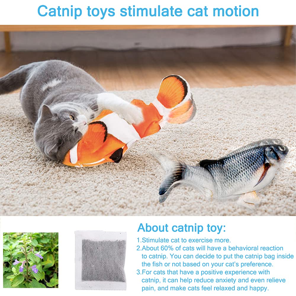 Interactive Cat Toys Flopping Fish With Catnip, Moving Cat Toys For Indoor Cats 2Pack, 11 '' Electric Automatic Cat Kicker Exerc