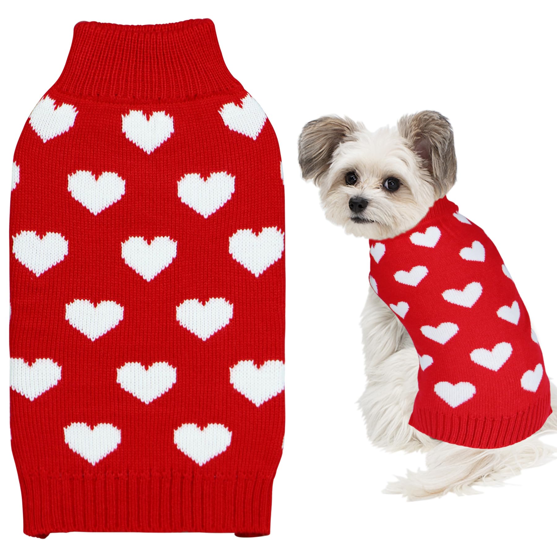 Goyoswa Valentine Dog Sweater Dog Valentines Clothes Outfit Knitted Heart Sweater For Small Medium Large Dogs Pets (Red, Medium)