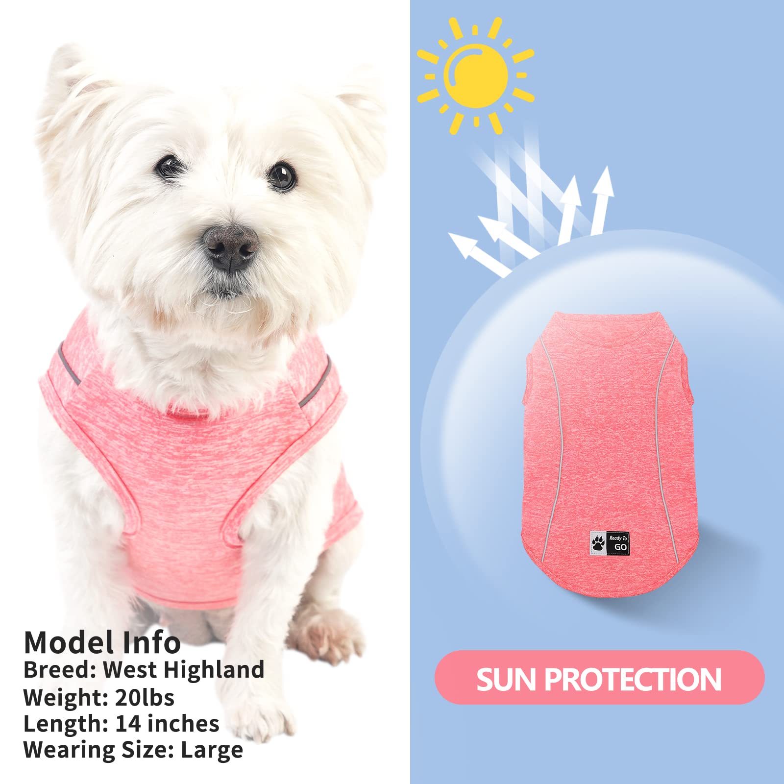 Kyeese Dogs Shirts Quick Dry Reflective Lightweight Soft Sun Protection Dog T-Shirt Tank Top Breathable Sleeveless Vest Dogs Tee For Medium Dogs