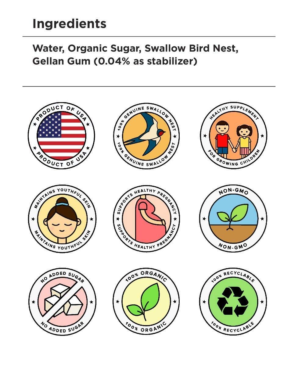 Golden Nest Premium Bird Nest Drink, Swallow Bird Nest 100% Natural - Made In Usa, (??) 12 Bottles X 240 Ml (8Oz) (Original)