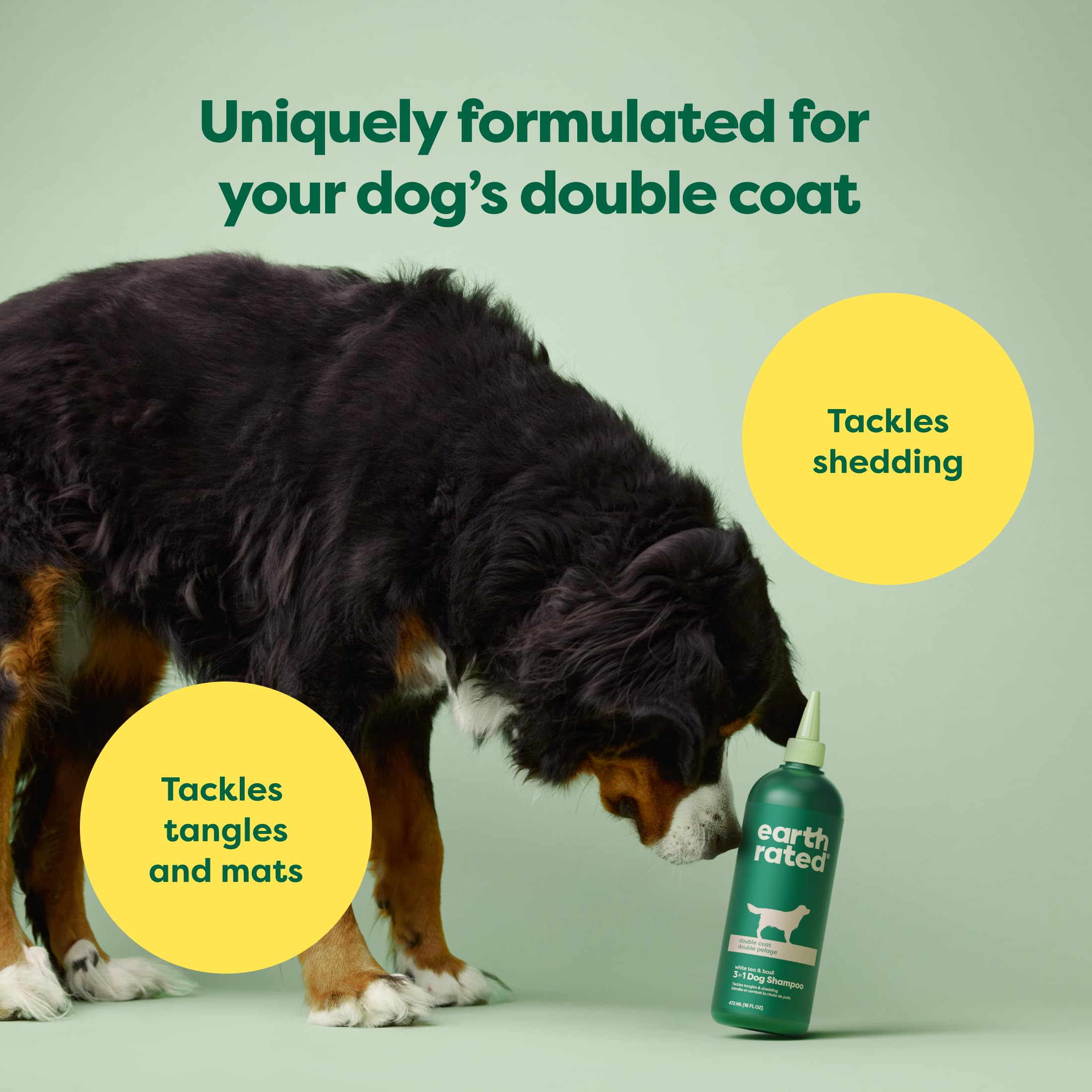 Earth Rated 3-In-1 Dog Shampoo, Conditioner And Deodorizer, For Double-Coated Dogs And Puppies To Tackle Tangles And Shedding, Refreshing White Tea And Basil Scent, 16 Oz