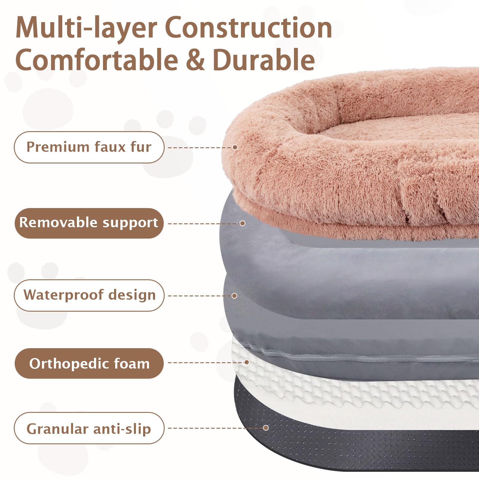 Roomtec Human Dog Bed - 71''X45''X12'' Giant Oversize Dog Bed With Memory Foam, Plump Pillow, Blanket, Strap - Pink