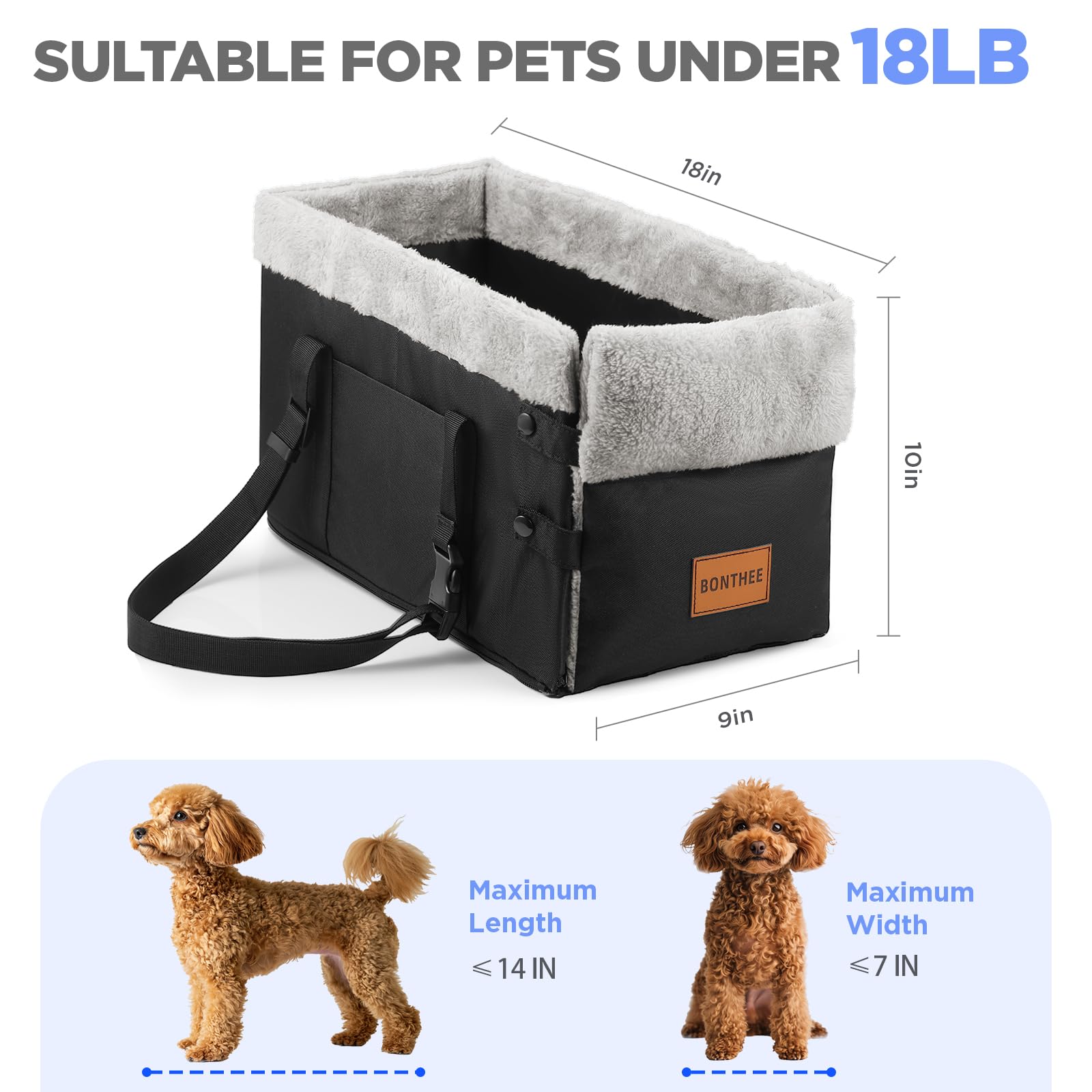 Center Console Dog Car Seat for Small Dogs,Washable Foldable Console Booster Seat for Puppy Car Seat with Safe Protection Hooks