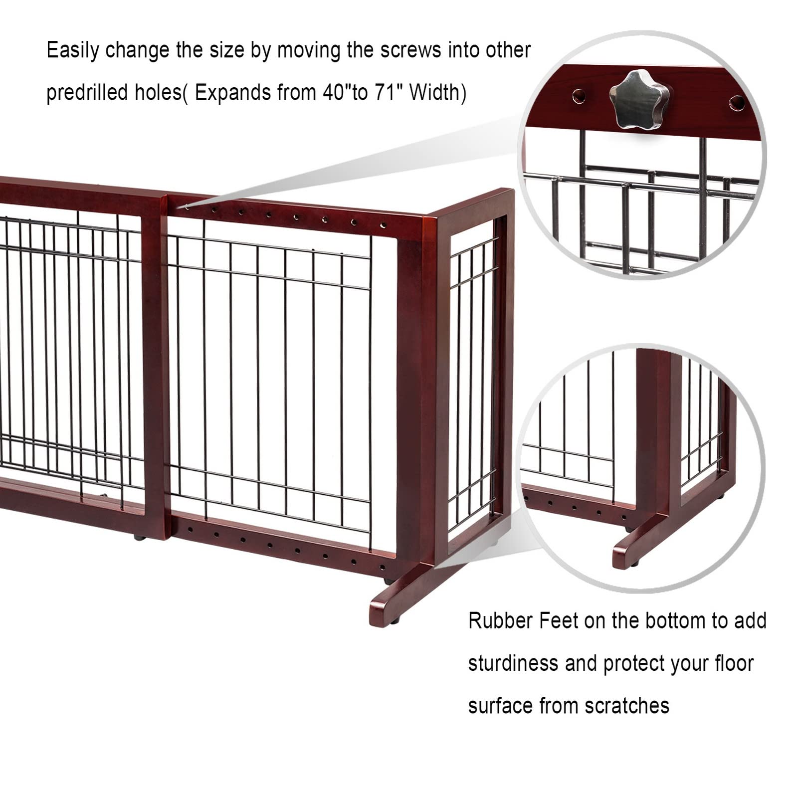 Bonnlo Free Standing Pet Gates for Dogs Indoor Dog Fence, Solid Wooden Dog Gates for The House,Doorways and Stairs, Doggie Gates