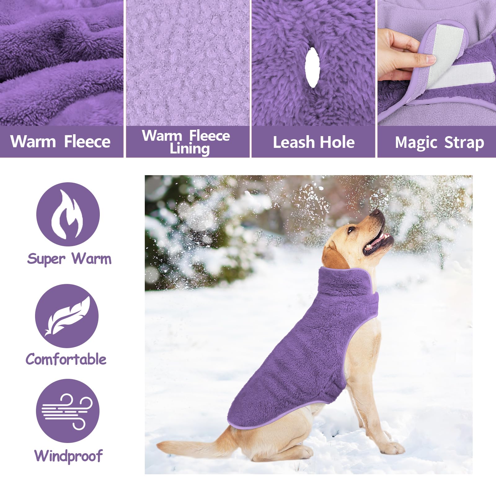 Malier Reversible Fleece Dog Coat, Windproof & Warm, Perfect For Cold Weather & Snow, Available In Purple For Small To Large Dog