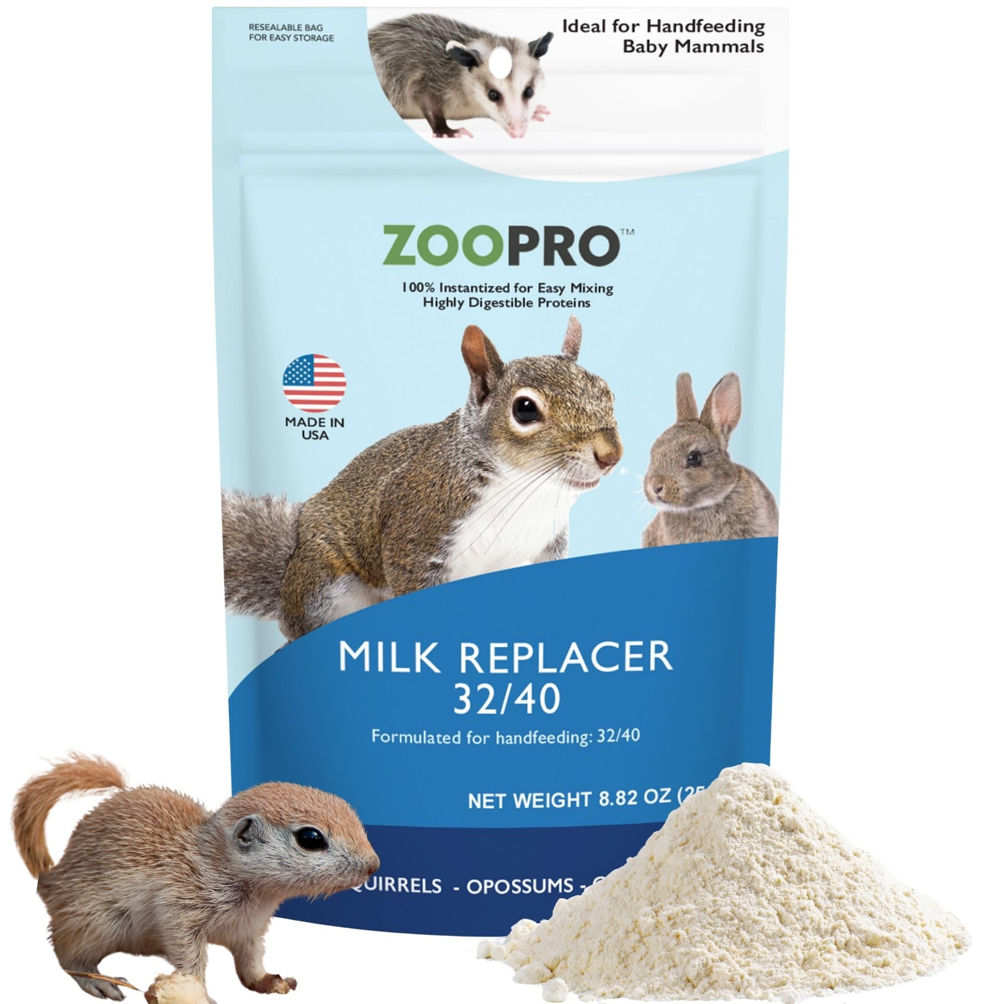 Exotic Nutrition ZooPro Milk Replacer 32/40 Formula for Baby Squirrels 8.8 oz.