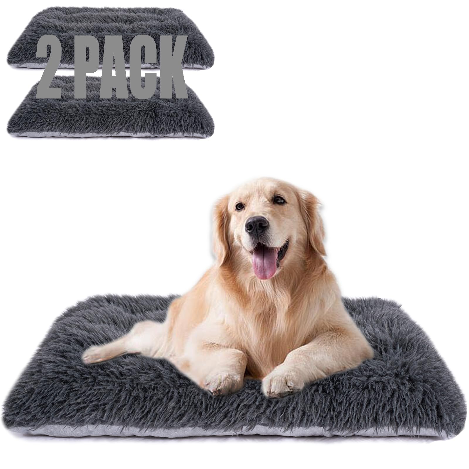 Machine Washable Dog Bed, Deluxe Plush Dog Crate Pad And Cat Bed, Anti-Slip Bottom Kennel Pad Mat, Fuzzy Pet Beds For Large, Med