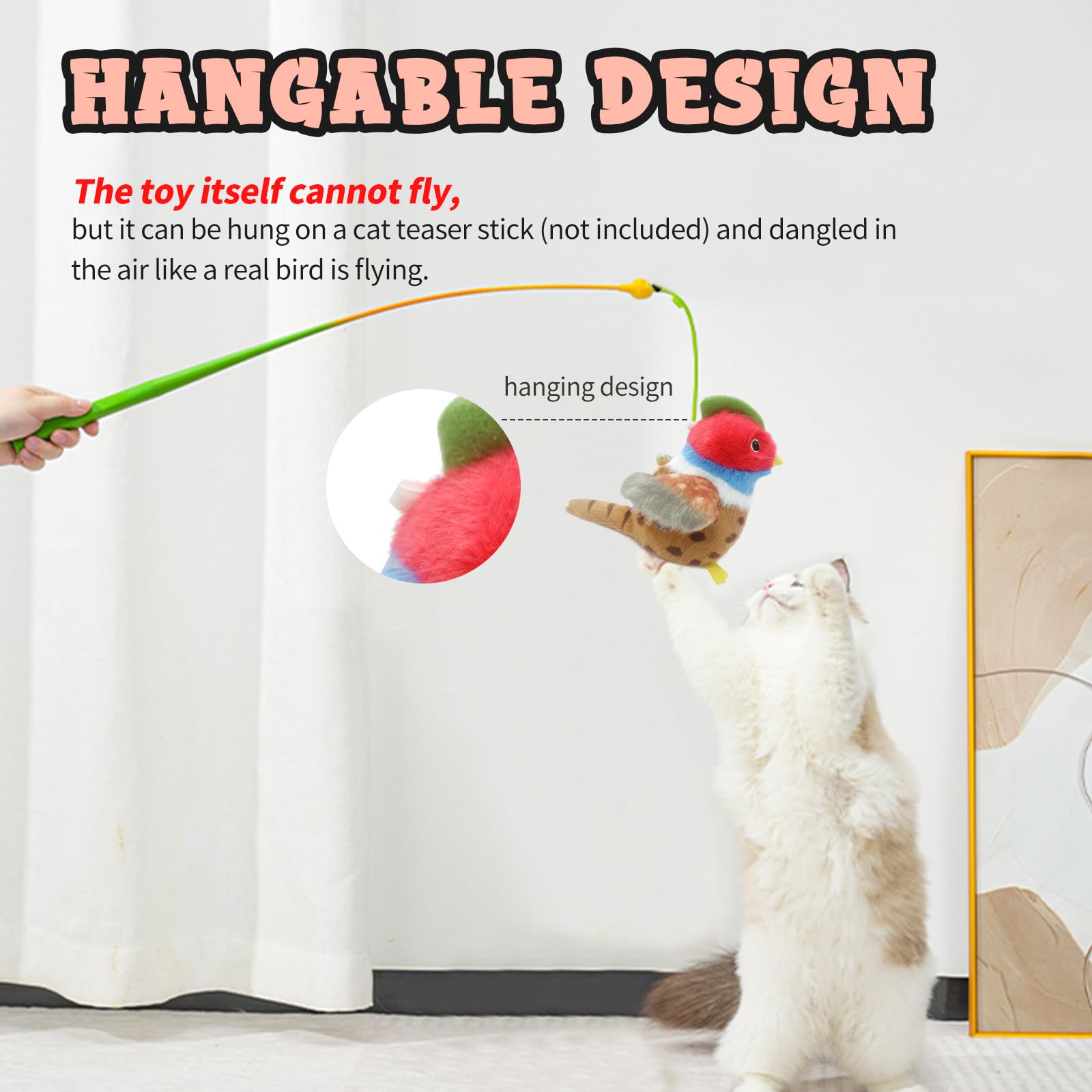 Buntyjoy Cat Toys, Flapping Wings Cute Pheasant, No Flying, Chirping Bird Interactive Catnip Toy For Kitten Or Small Dogs, Touch