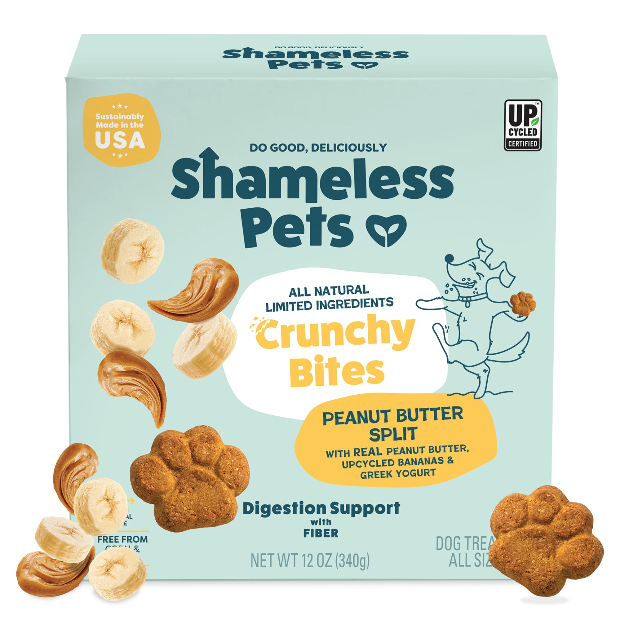 Shameless Pets Crunchy Dog Treats - Peanut Butter Split, 12oz - Healthy Dog Biscuits & Cookies Treats for Medium, and Large Dogs