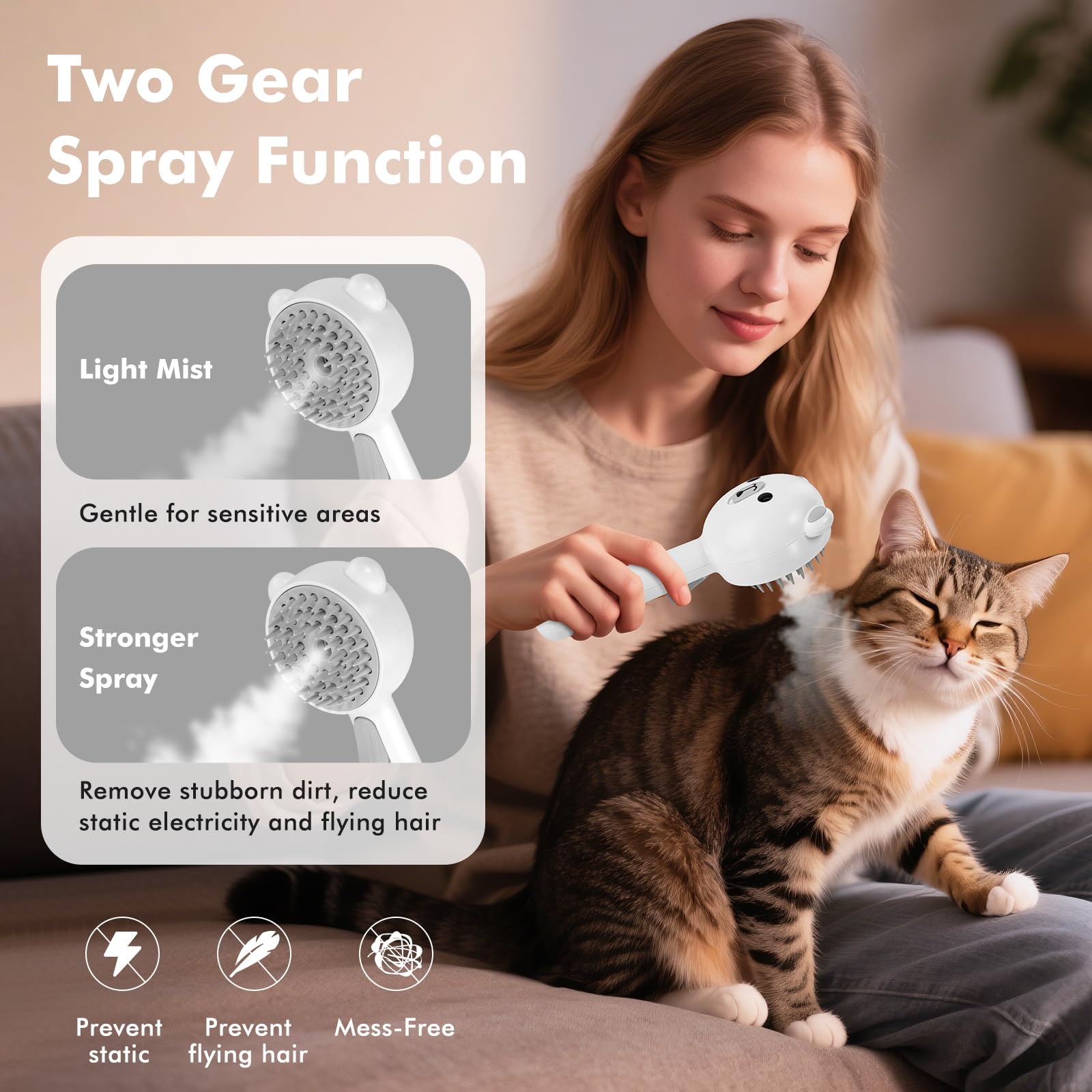 4 in 1 Pet Steam Brush for Cat & Dog, Cat Steam Brush for indoor Cats, Self Cleaning Shedding & Grooming Tool with Waterless Sha