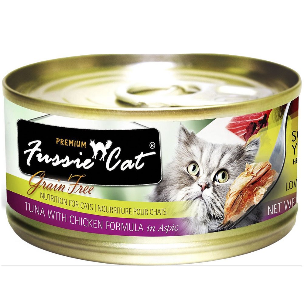 Fussie Cat Premium Grain-Free Canned Wet Food Variety Bundle - 2.8 Oz. - Tuna with Chicken, Tuna with Shrimp, Tuna with Oceanfis