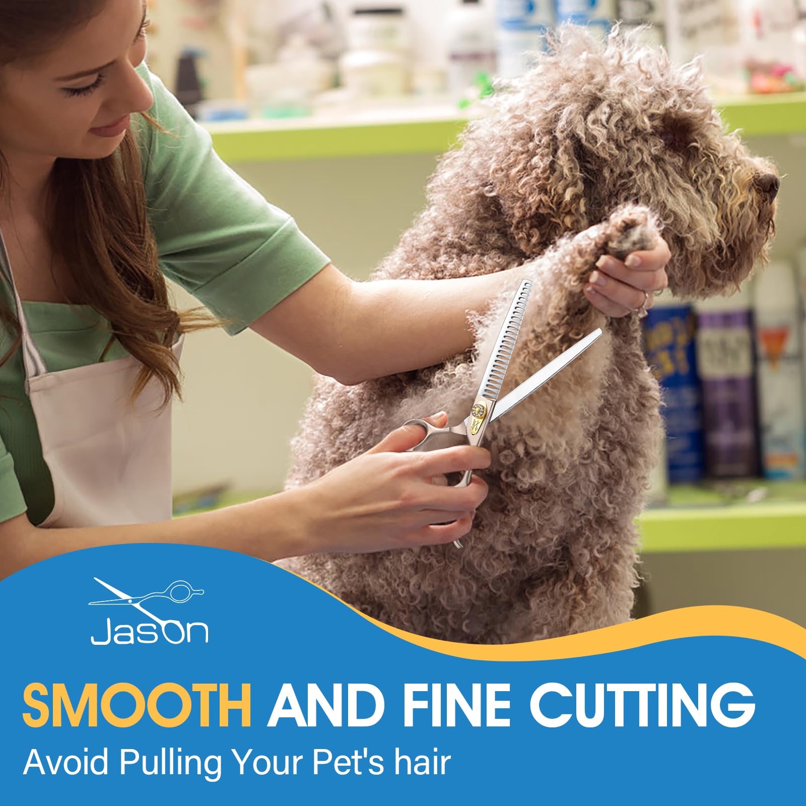Jason 7.5'' Dog Grooming Scissors - Professional Chunker Thinning Shear With With 24 Fishbone Teeth Japanese 440C Stainless Stee