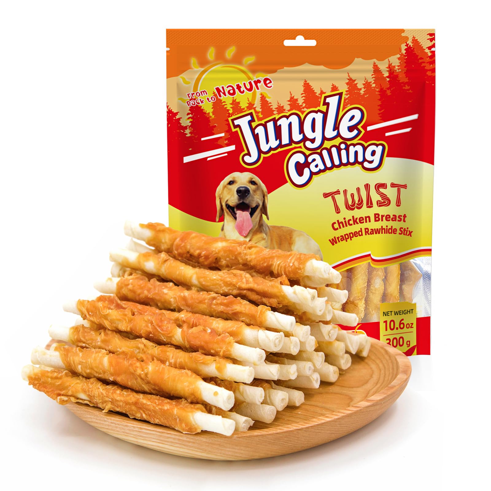 Jungle Calling Dog Treats, Chicken Wrapped Rawhide Sticks Dog Chews, Rawhide Chewy Training Snacks for Small, Medium & Large Dog