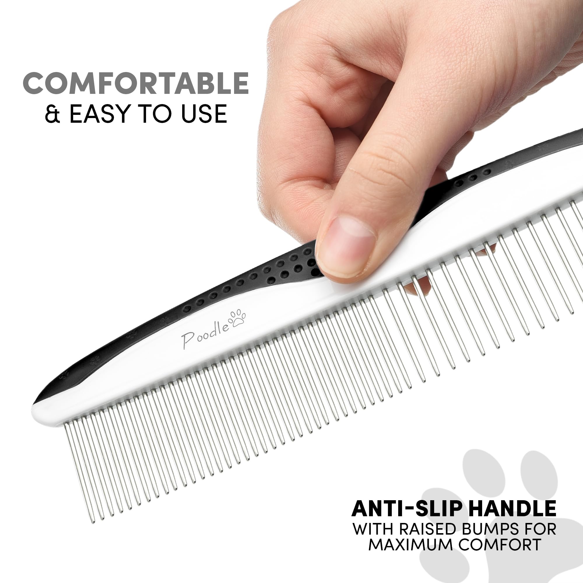 Poodle Pet Dog Combs for Grooming | 2 Pack | Stainless Steel Teeth Easily Remove Dirt | Proper Care Prevents Knots and Mats for