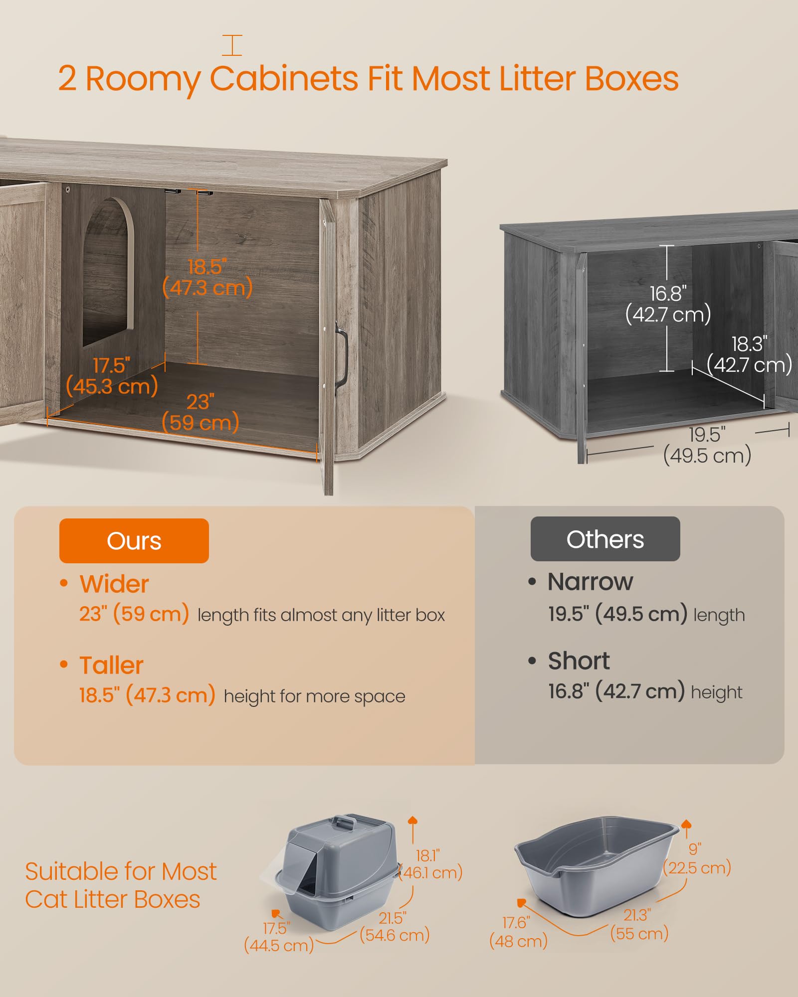 Feandrea Double Cat Litter Box Enclosure, Modern Cat Litter Box Furniture Hidden For 2 Cats, Front Entry, Cat House, Side End Ta