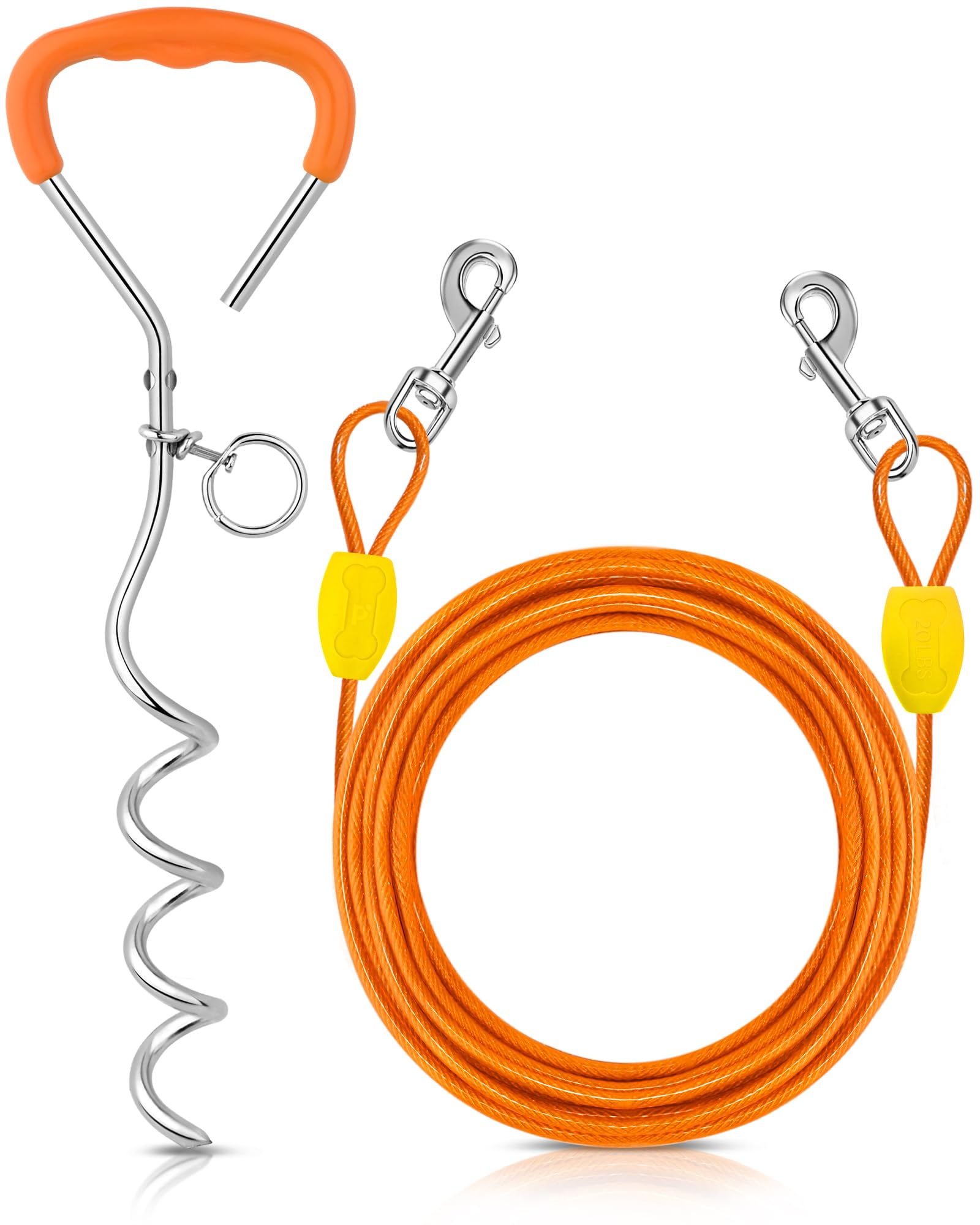 Petbobi Dog Tie-Out Cable And Stake - 15Ft Heavy Duty Cable, No Tangle, 16In Ground Stake, Ideal For Yard, Camping And Beach, Su