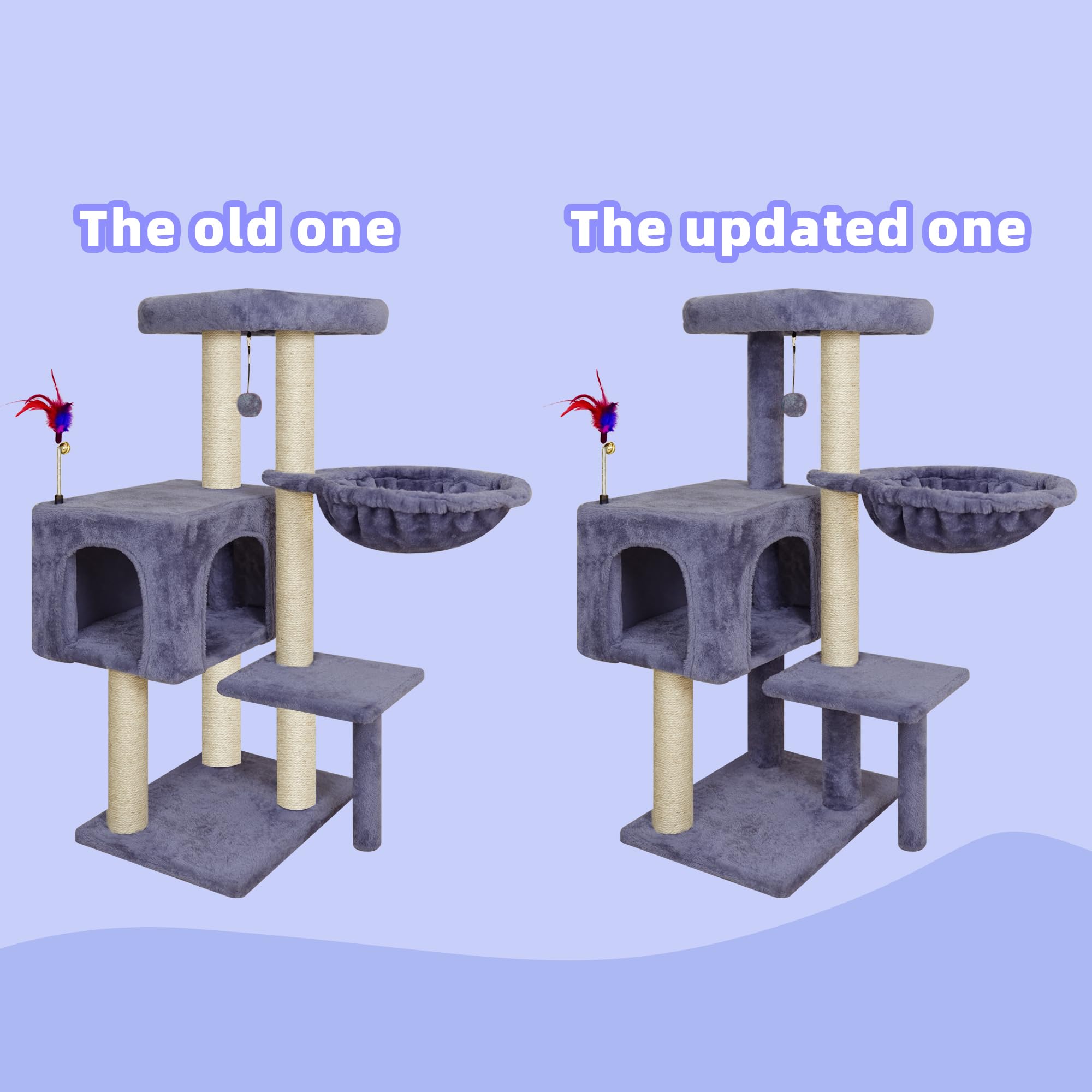 Aiwikide Multifunction Cat Tree Has Cozy Hammock & Hanging Ball, Cat Tower With Activity Centre Furniture & Jute-Covered Scratch