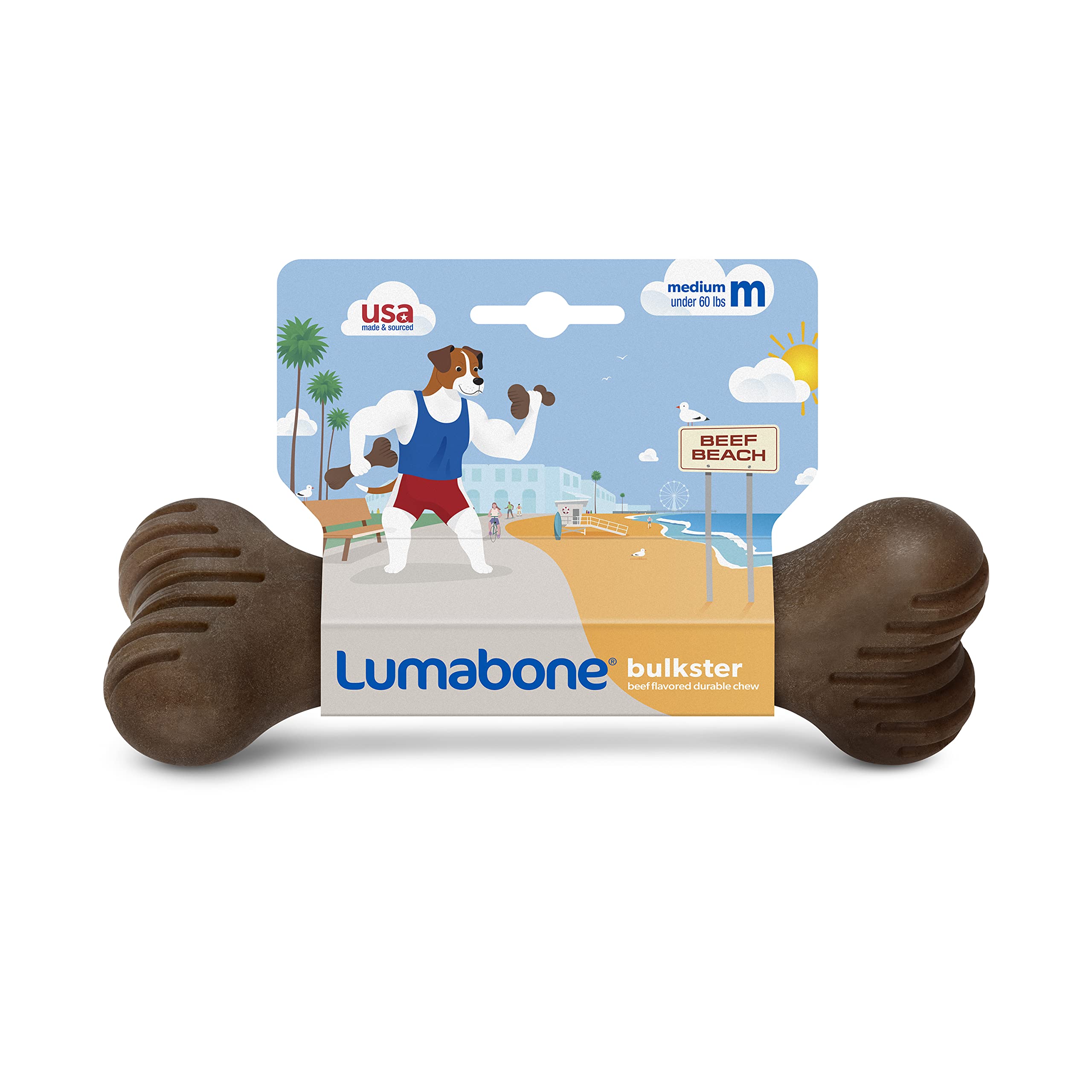 Lumabone Bulkster Durable Chew Toy For Aggressive Chewers, Real Beef, Made In Usa, Medium