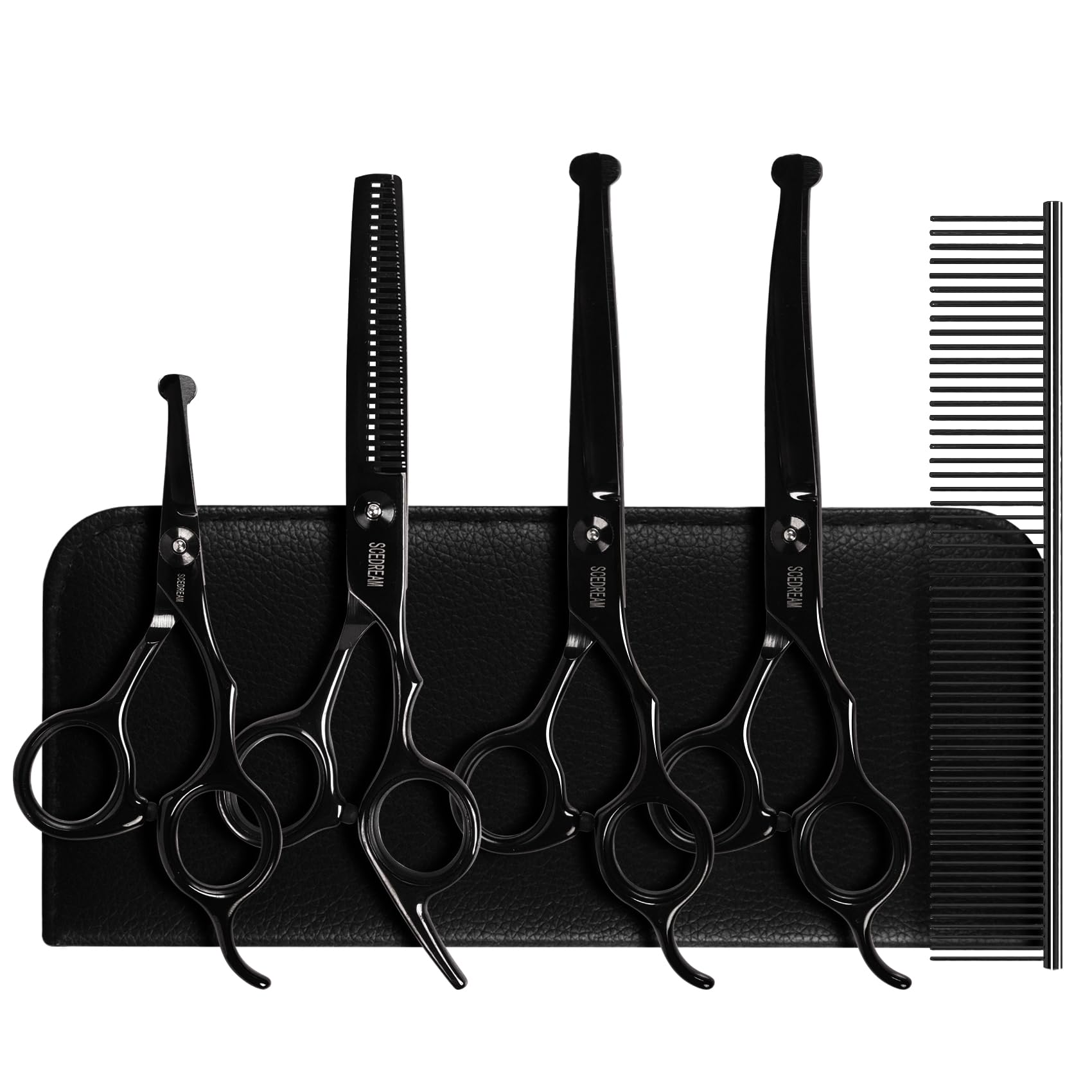 Scedream Dog Grooming Scissors Kit With Safety Round Tips, Professional 6 In 1 Grooming Scissors For Dog, Cats, Pets, 4Cr Stainl