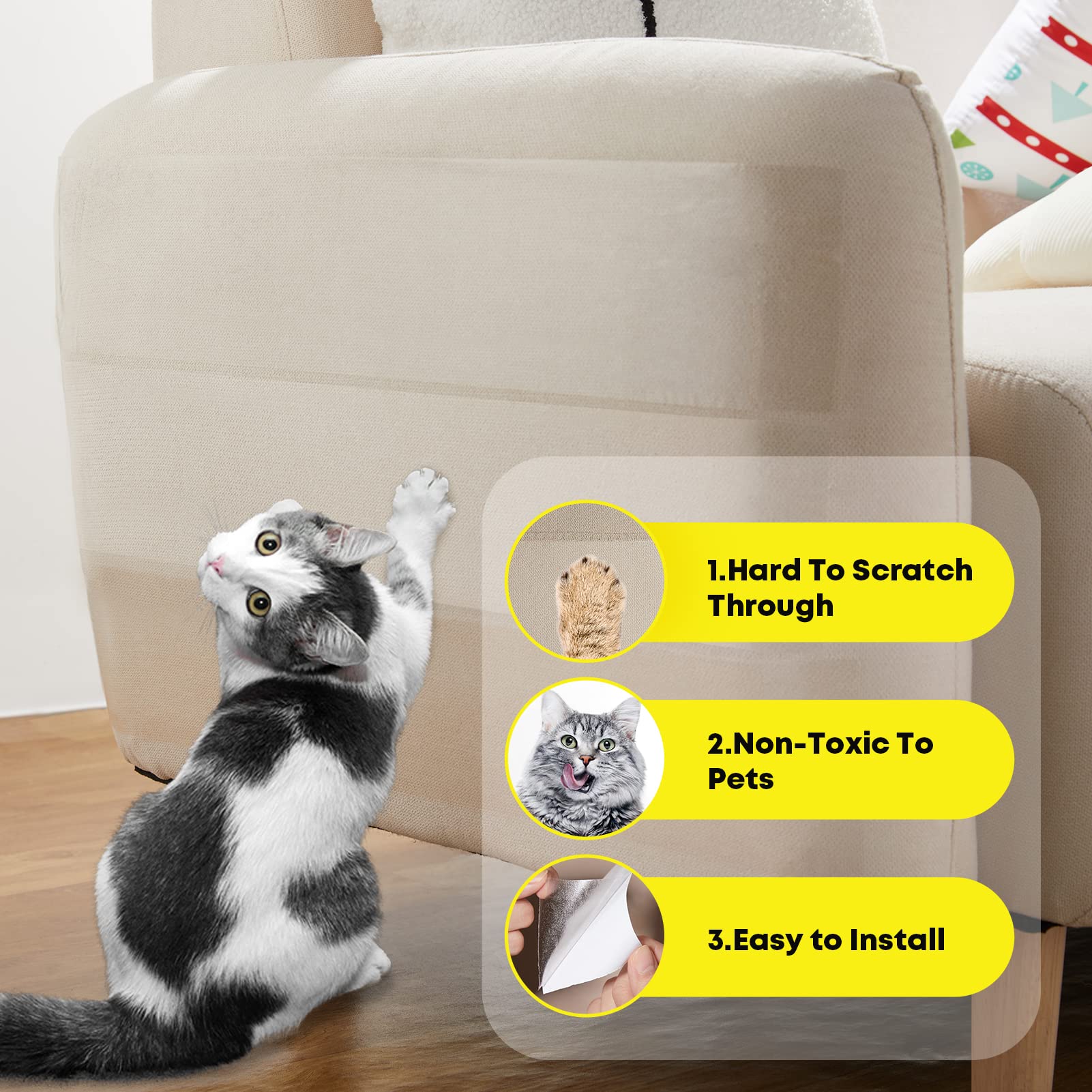 One Sight Cat Scratch Furniture Protector, 4 Inches X 30 Yards, Couch Protector For Cats, Cat Scratch Deterrent For Furniture, Double Sided Tape Anti Cat Scratch Protector Cat Training Tape For Sofa