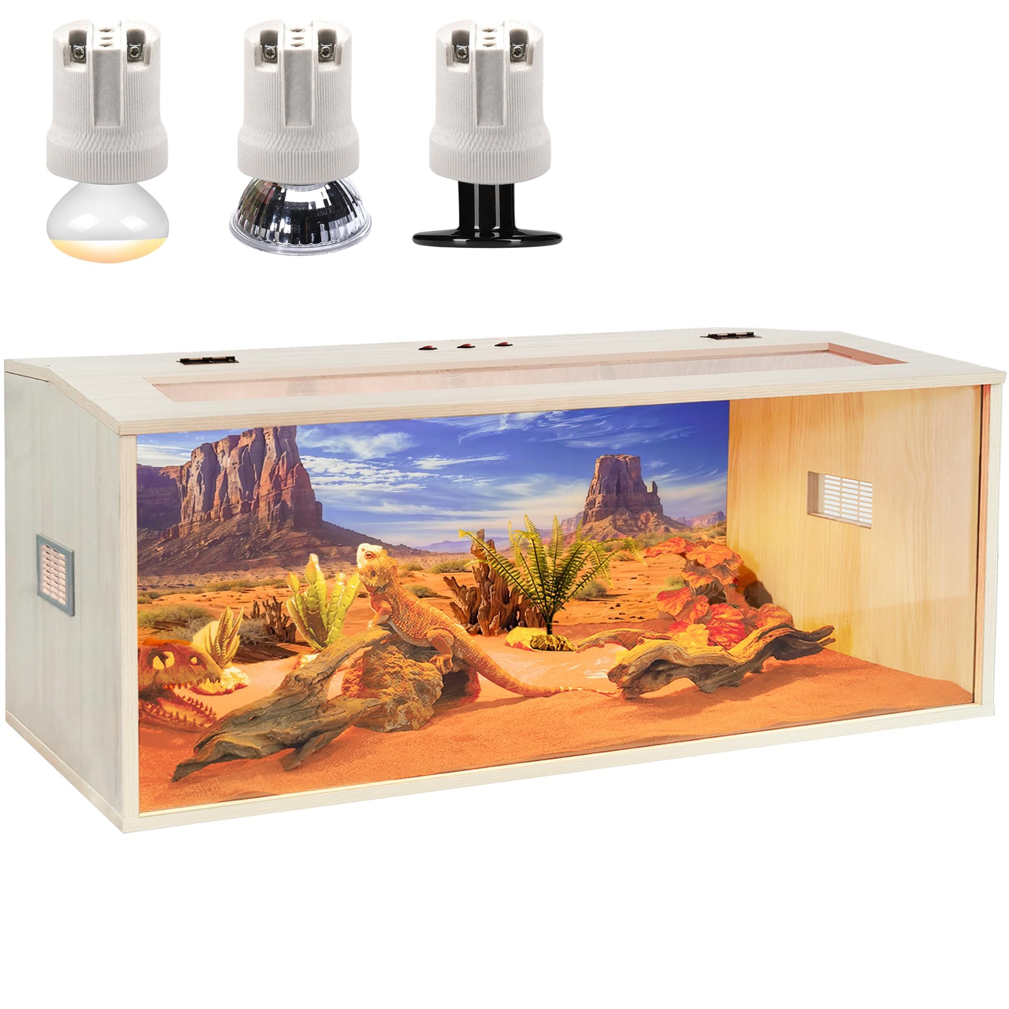 Prolee Reptile Terrarium, Lizard Tank Up To 68 Gallons, Bearded Dragon Tank With Roof Door, Snake Tank With Built-In Lamp Fixtur