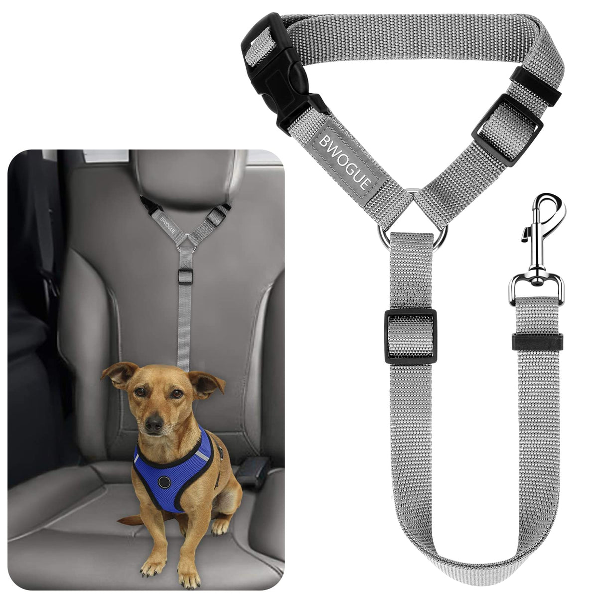 Bwogue Pet Dog Cat Seat Belts, Car Headrest Restraint Adjustable Safety Leads Vehicle Seatbelt Harness (1 Pack)