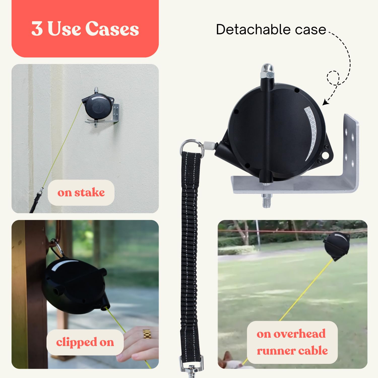 Heavy Duty Wall Mount Retractable Dog Tie Out Cable For Small To Large Dogs-No Tangle Tie Out Rope For Secure Yards/Garden-Heavy