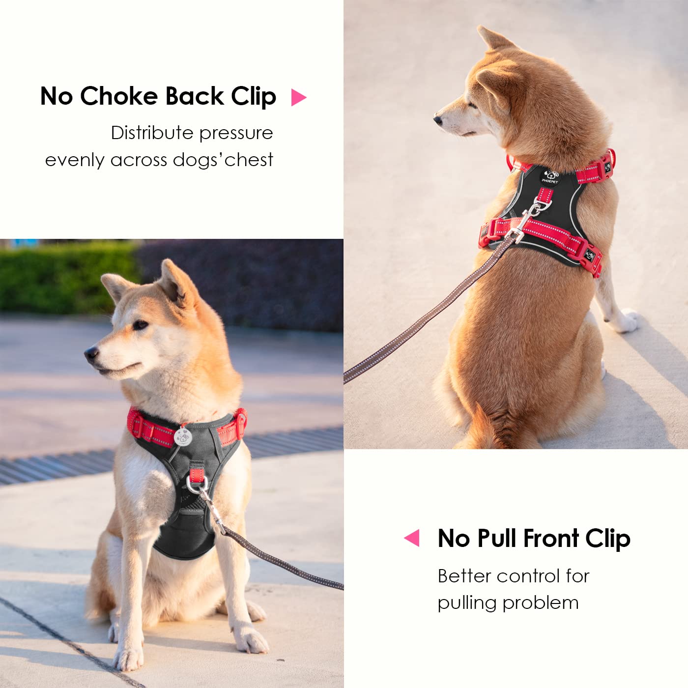 Phoepet No Pull Dog Harness, Unique Colors Reflective Adjustable Dog Vest, With Soft Training Handle Metal Clips For Small Mediu