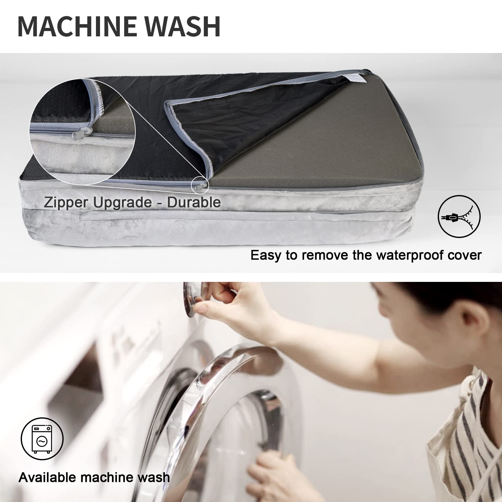 Yiruka Large Dog Bed, Grey Orthopedic Dog Bed, Waterproof Dog Bed With Removable Cover, 4-Sides Removable Bolster Dog Soft Sofa Bed With Nonskid Bottom, Washable Dog Beds For Large Dogs