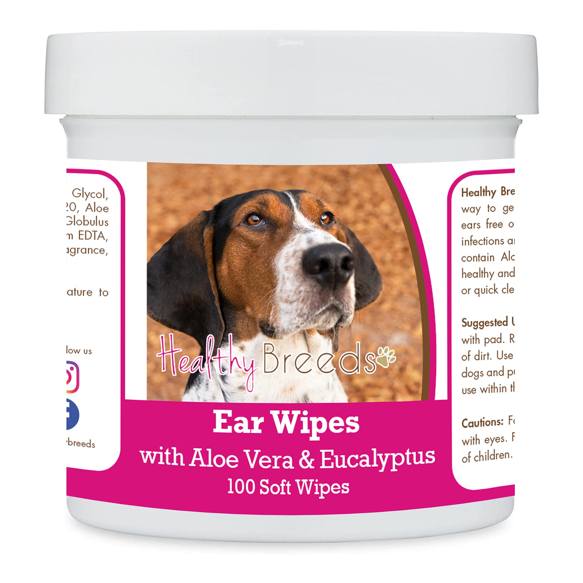 Healthy Breeds Treeing Walker Coonhound Ear Cleaning Wipes with Aloe & Eucalyptus for Dogs 100 Count