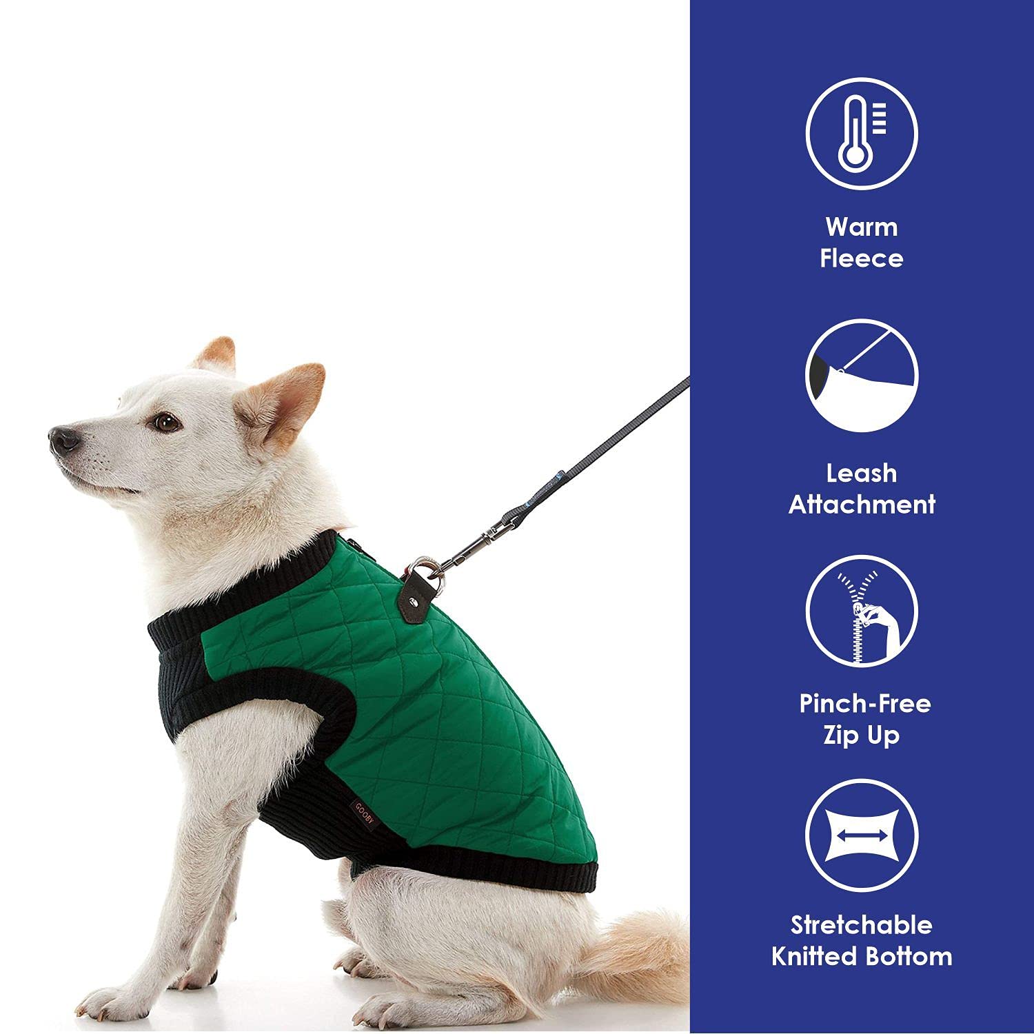 Gooby Fashion Vest Dog Jacket - Green, X-Large - Warm Zip Up Bomber Vest with Dual D Ring Leash - Winter Water Resistant Sweater