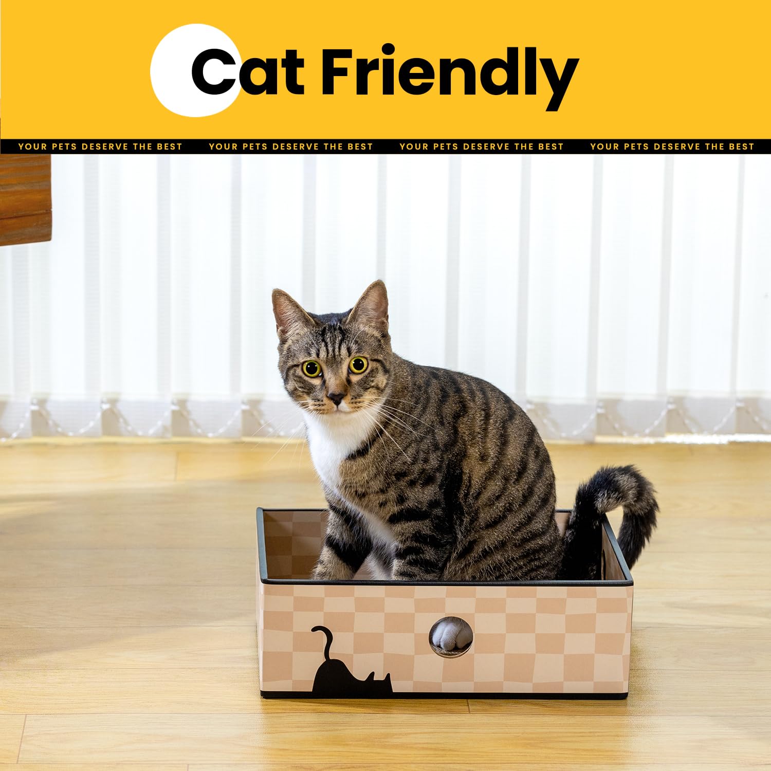Conlun Cat Scratcher Box With Double-Sided Cardboard Scratching Board, Heavy-Duty Lounger, Interactive Hole Design Cat Bed For I