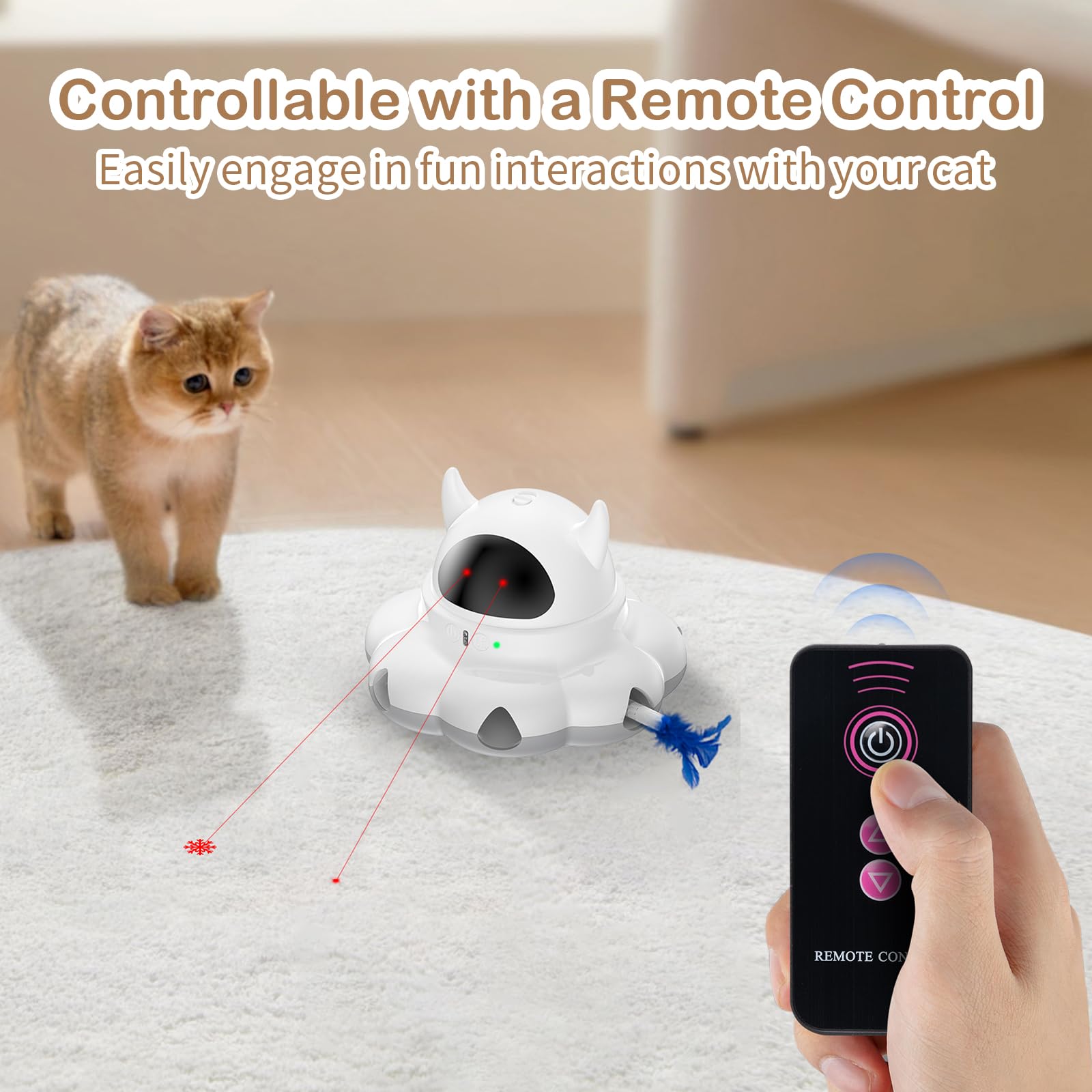 Cosicosy 2-in-1 Interactive Cat Toys for Indoor Cats, Automatic Cat Toy with 7 Holes Mice Whack A Mole Moving Feather, Smart Cat