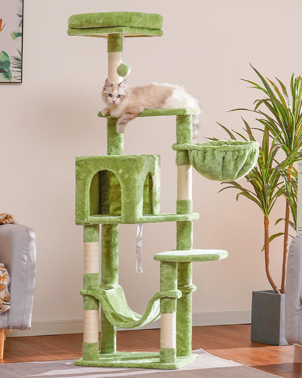 Hey-Brother Cat Tree With Large Hammock, Multi-Level Cat Tower For Indoor Cats, Cat Condo With Sisal-Covered Scratching Posts An