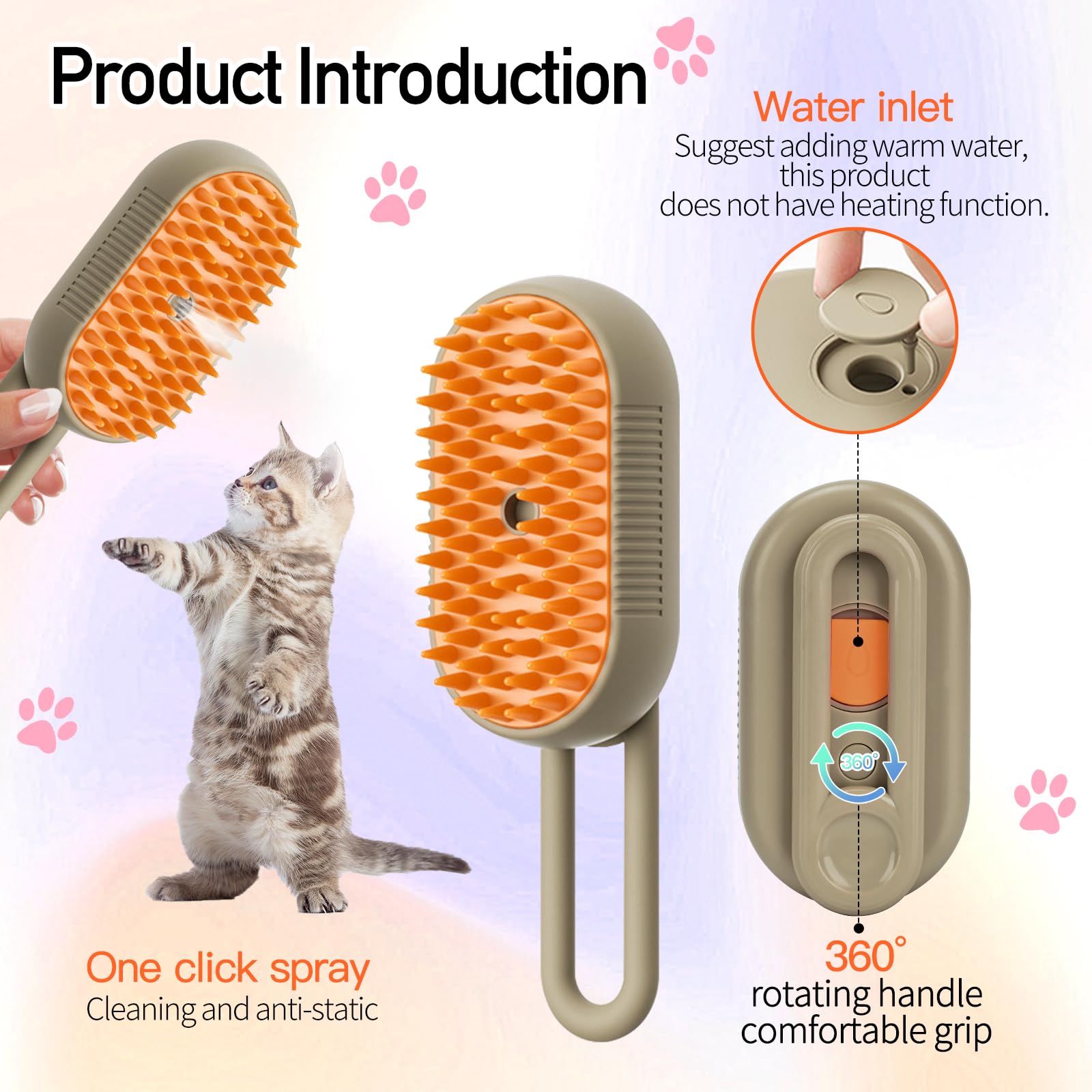 Steam Pet Brush, Steaming Cat Brush, 2025 New 3 In 1 Pet Steam Groomer Brushes, Lifweb-E-Comb,Massaging And Cleaning Hair Remova