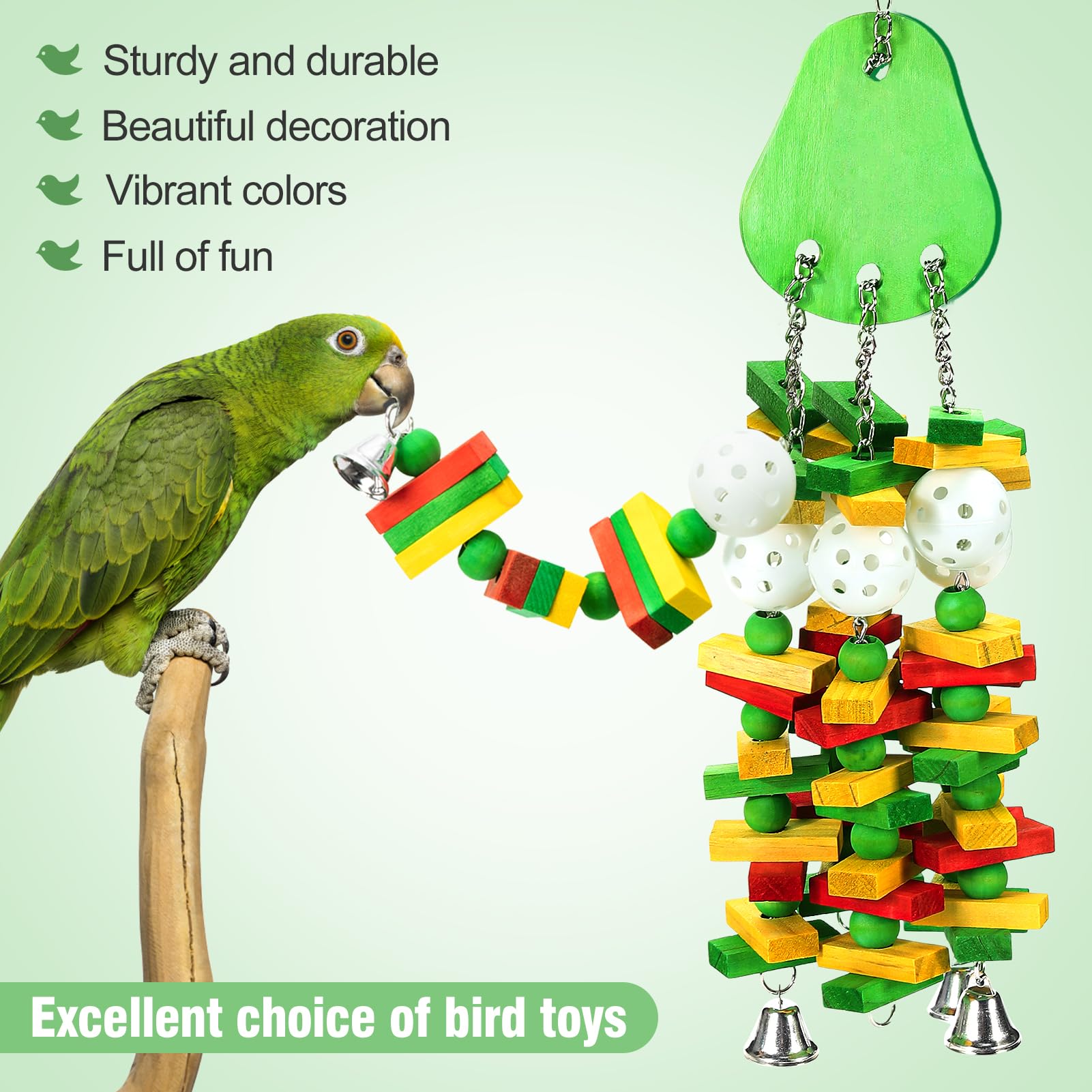 Large Bird Toys, Parrot Toys Gift For Macaws African Grey Amazon Parrots, Chewing Toy For Large Birds With Colorful Wooden Block