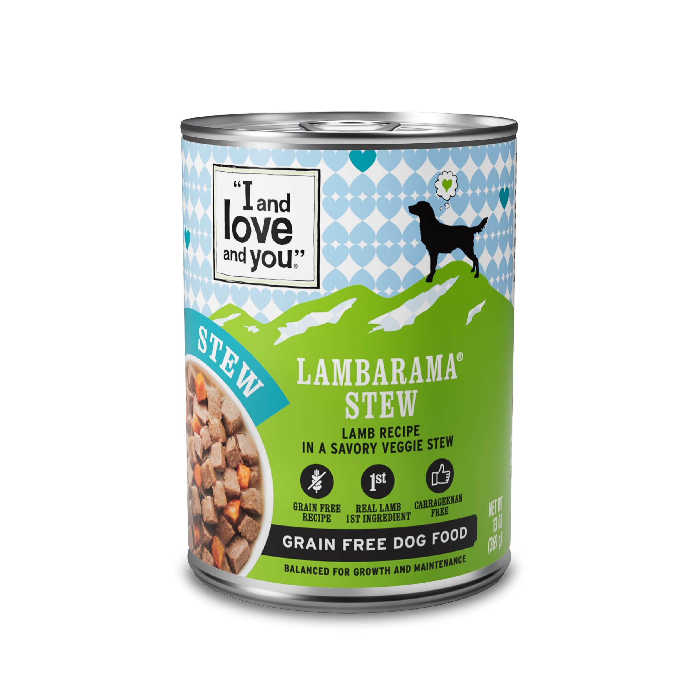 I AND LOVE AND YOU Wet Dog Food - Lambarama Stew - Lamb Recipe, Grain Free, Filler Free 13oz can, 12pk